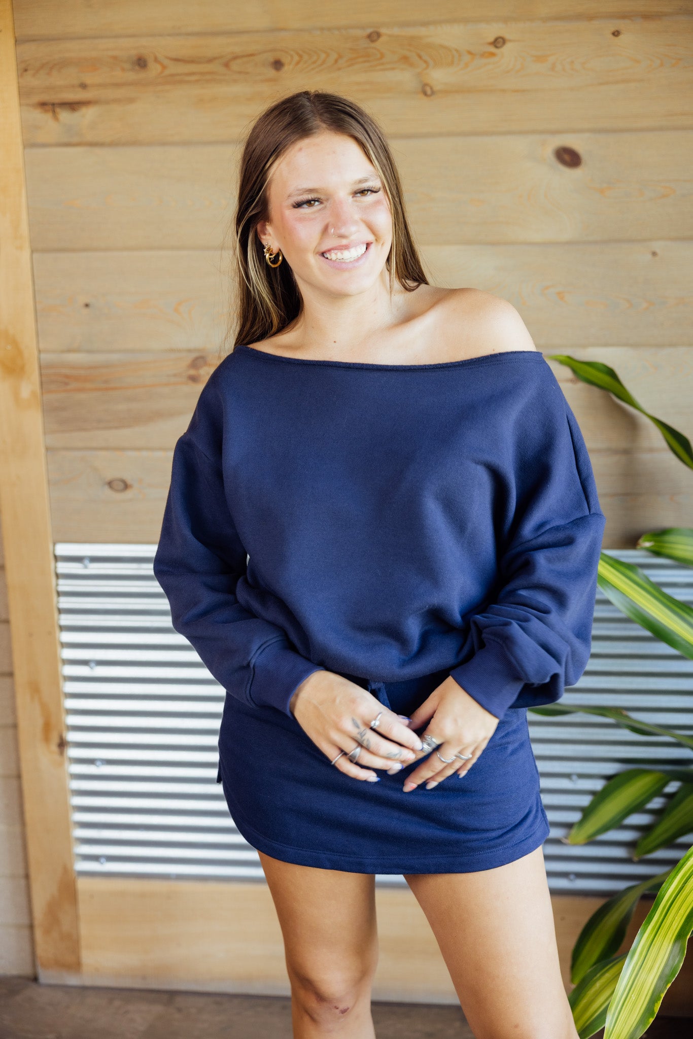 Navy French Terry Shoulder Set