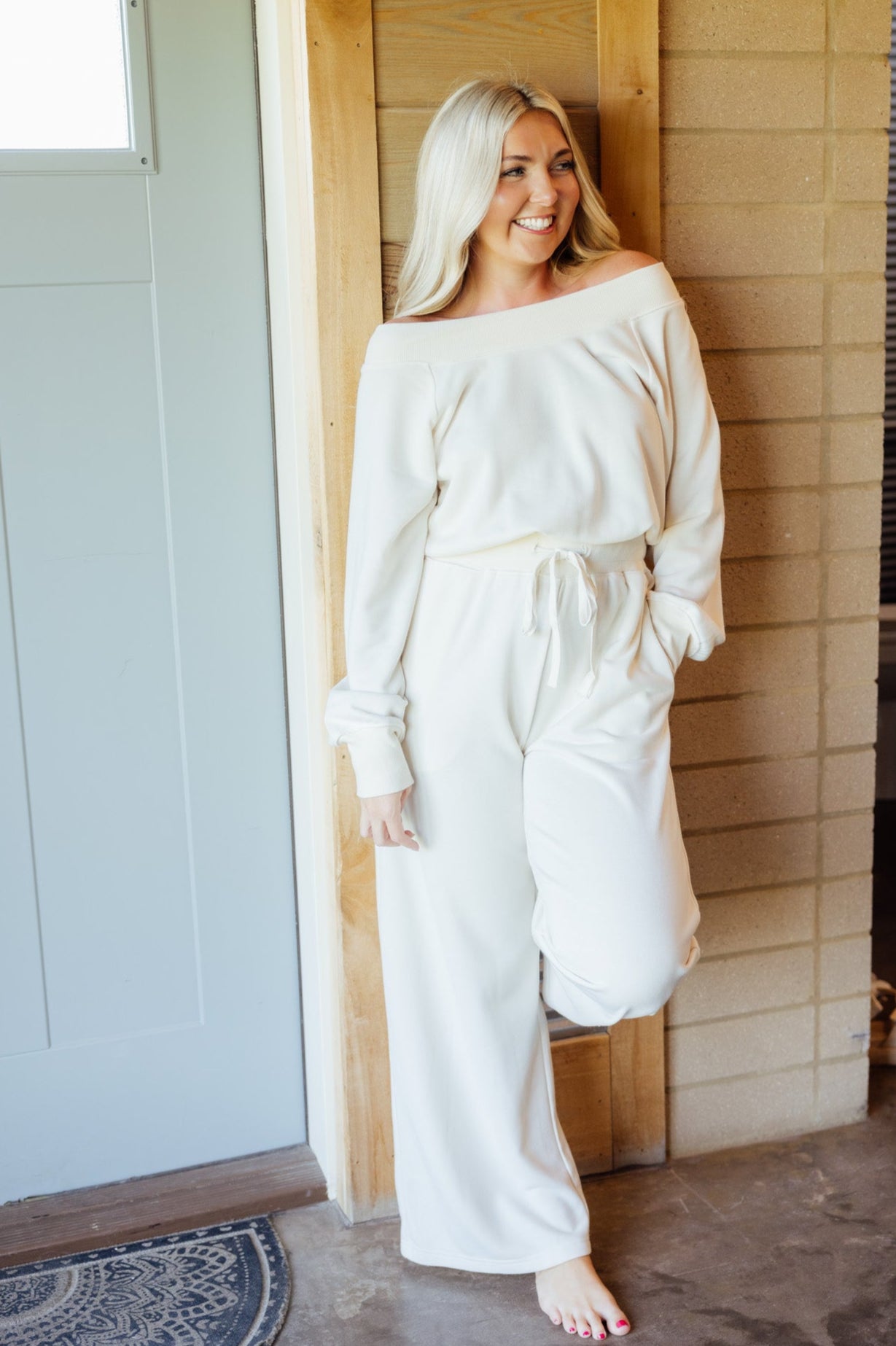 Ecru Off The Shoulder Jumpsuit