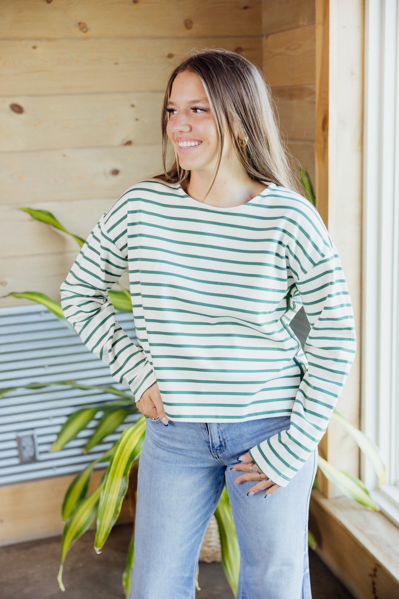 Green/Cream Striped Top
