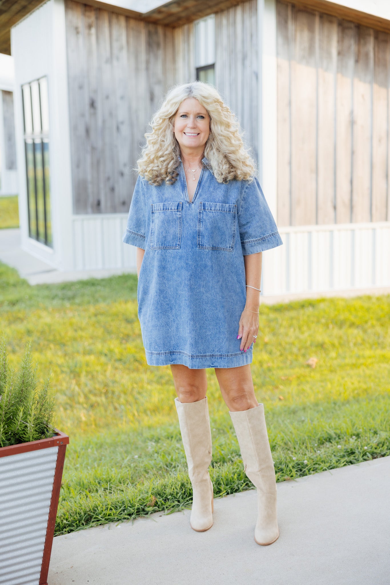Denim V-Neck Tunic Dress