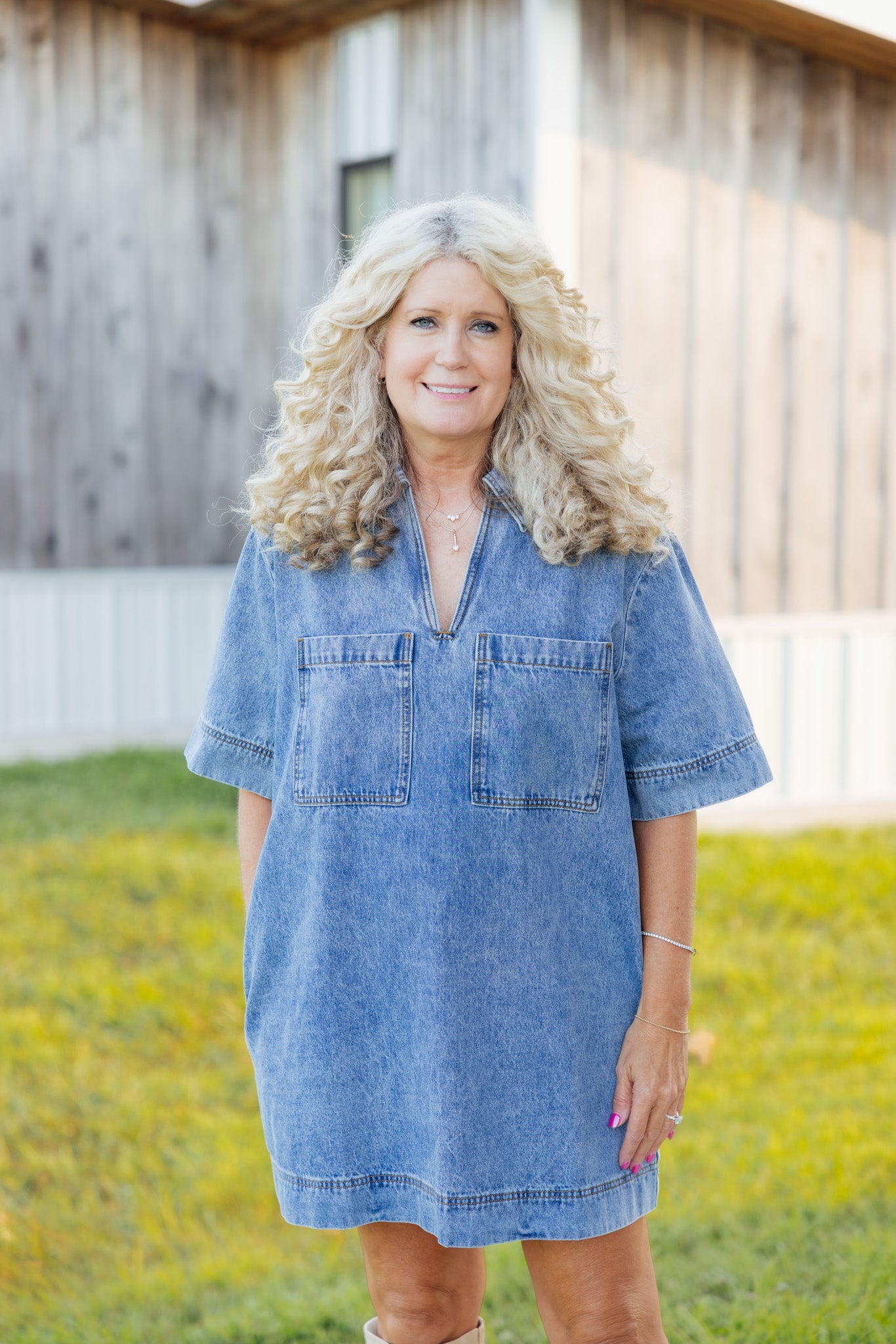 Denim V-Neck Tunic Dress