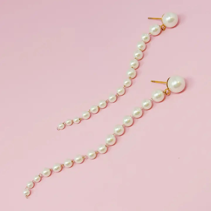 Gradient Long Pearl Drop Earrings