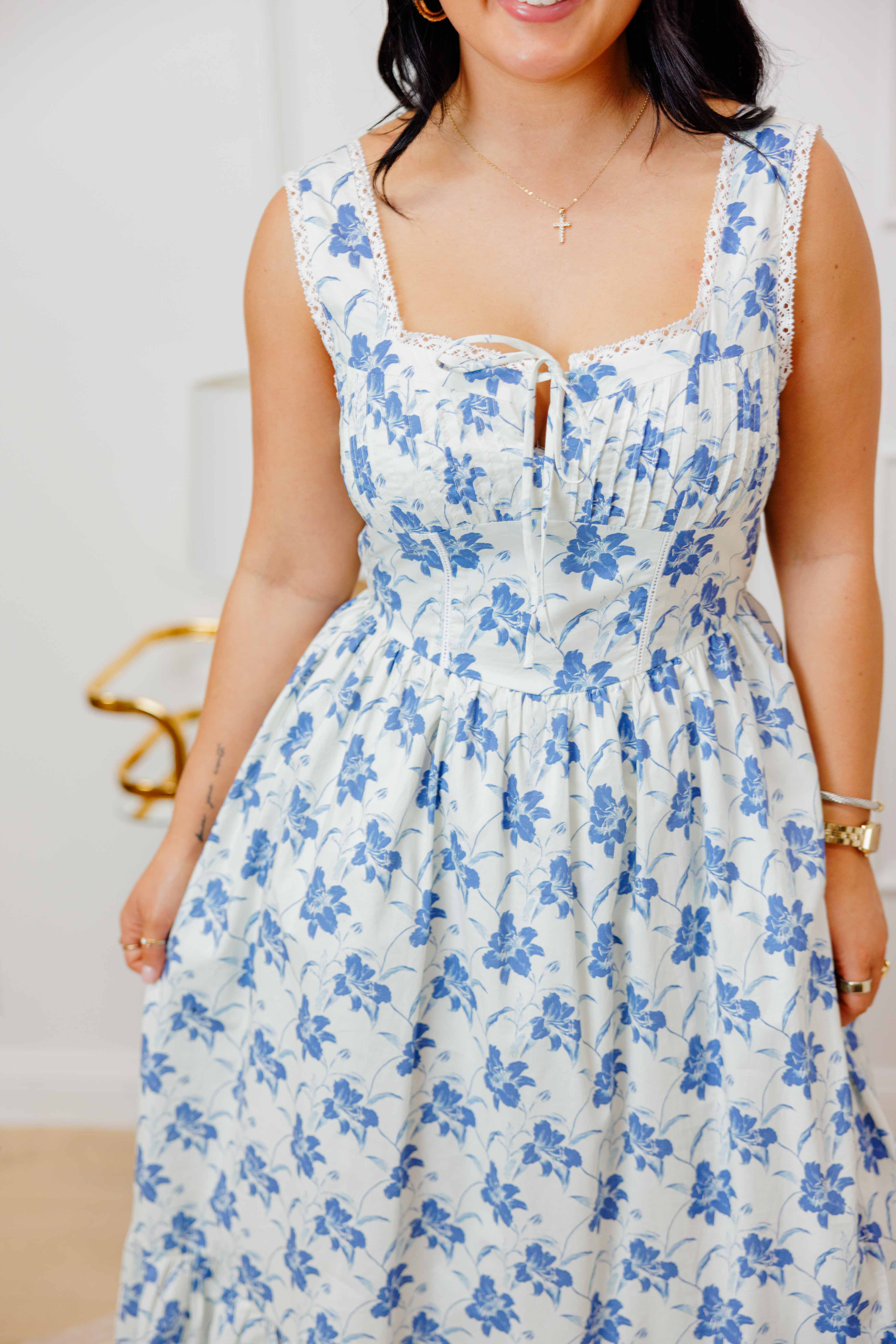 Blue Floral Midi Dress