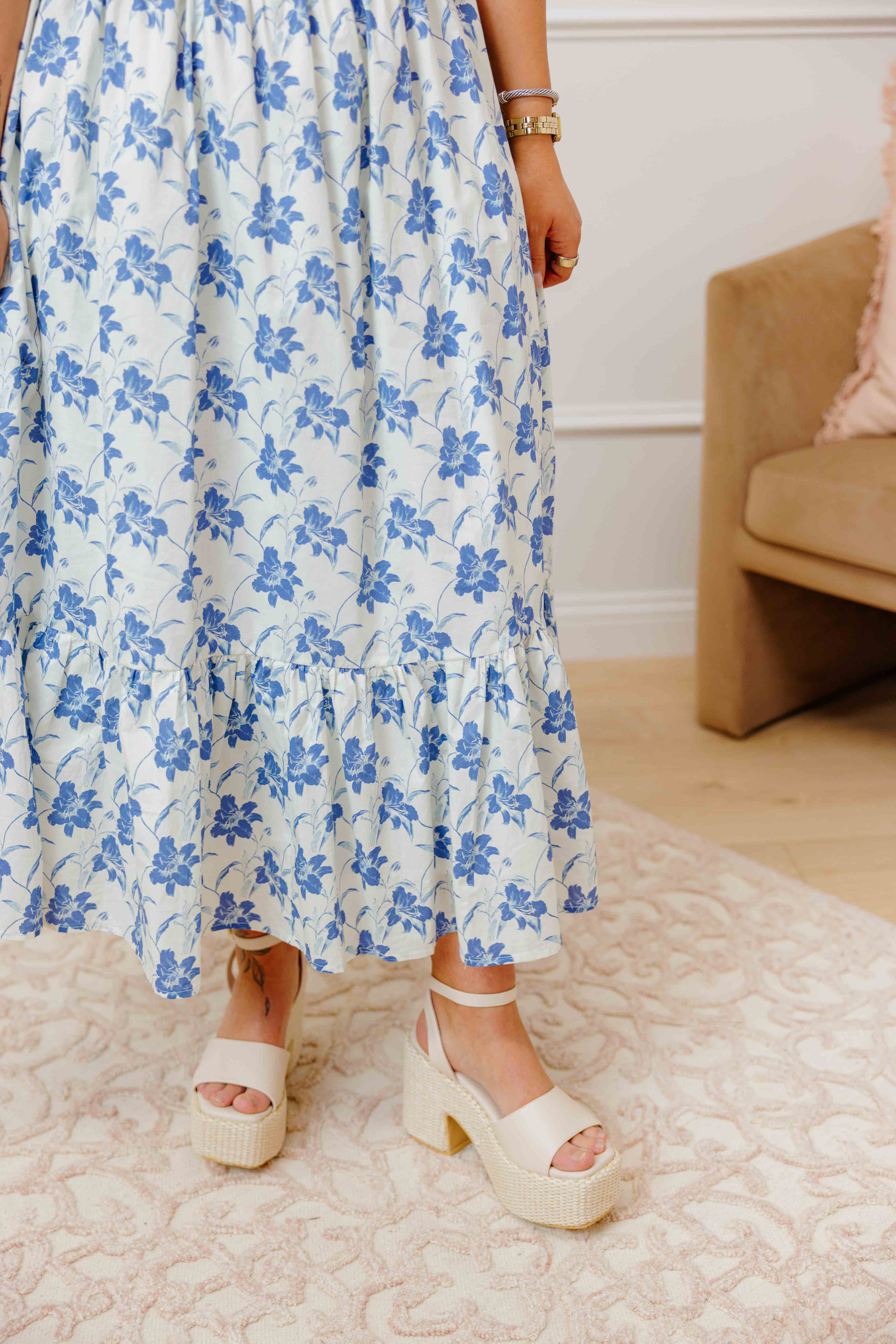 Blue Floral Midi Dress