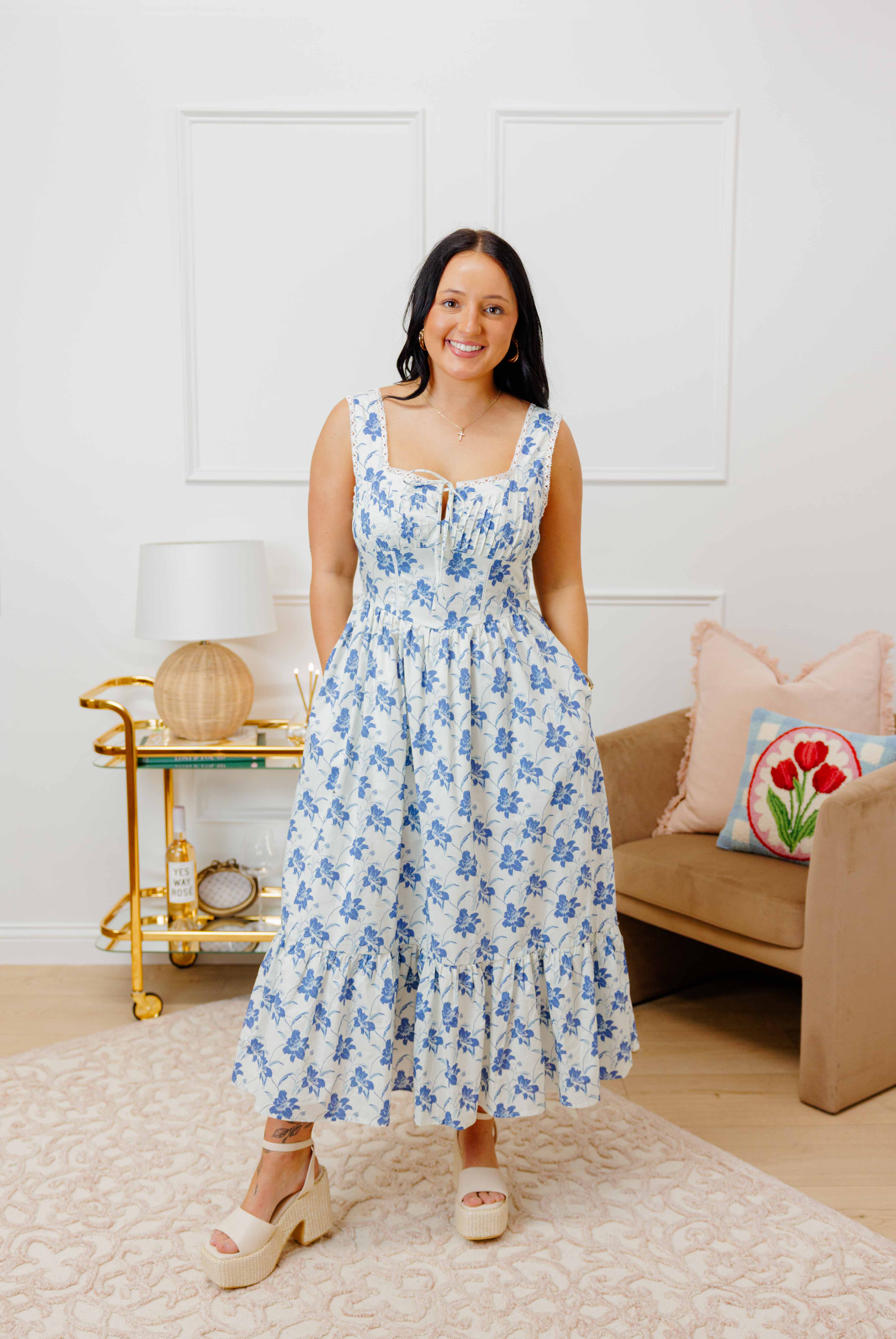 Blue Floral Midi Dress