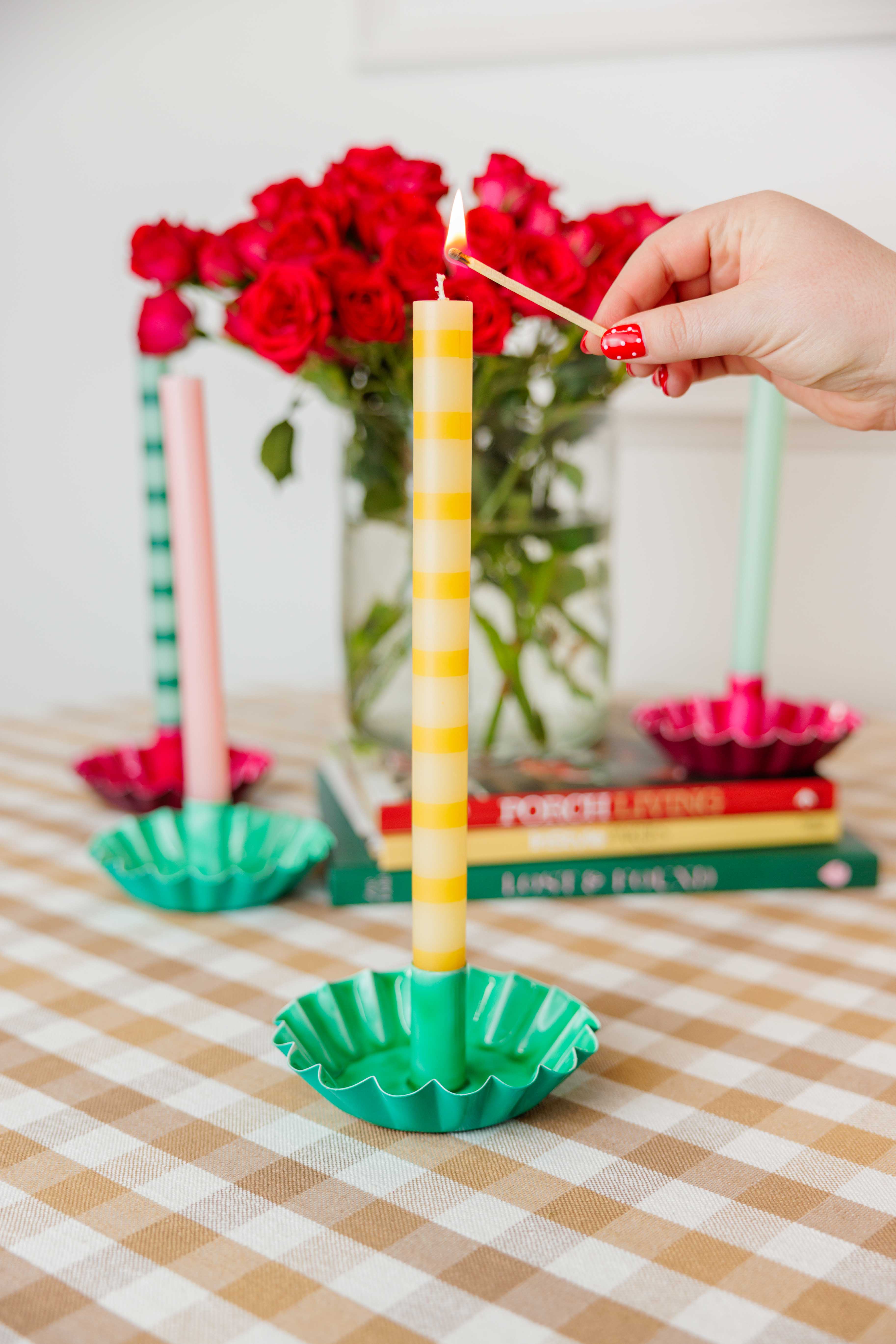 Stripe Dinner Candles