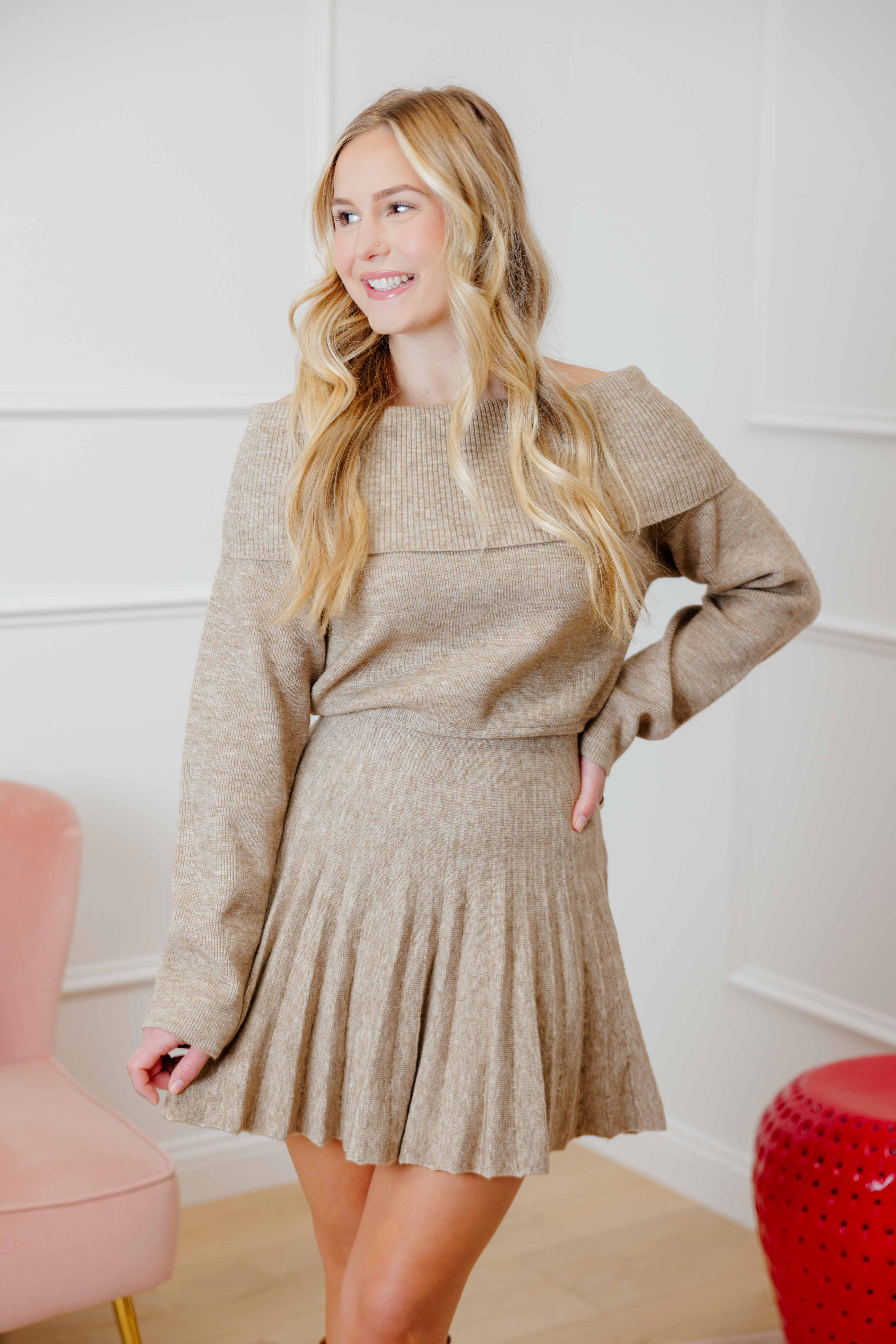 Mocha Knit Off Shoulder Dress