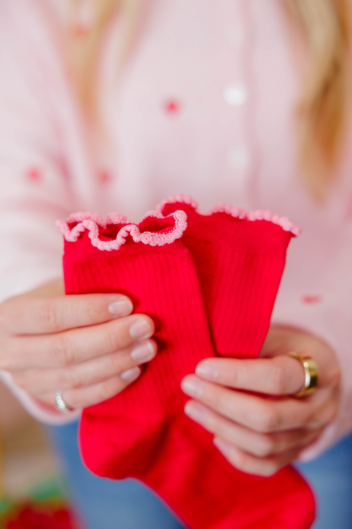 Red Pink Ruffle Edge Sock