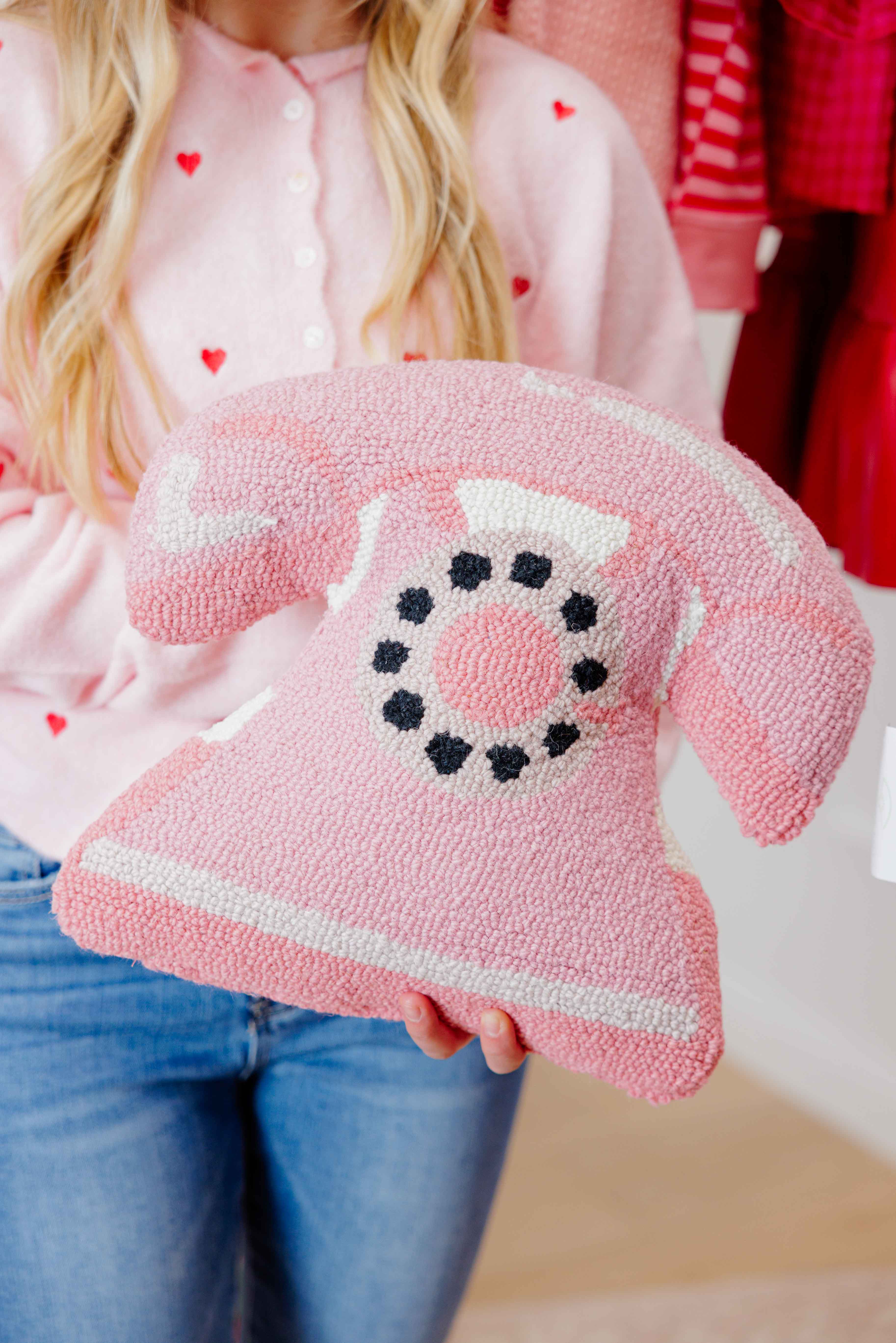 Pink Telephone Shaped Hook Pillow