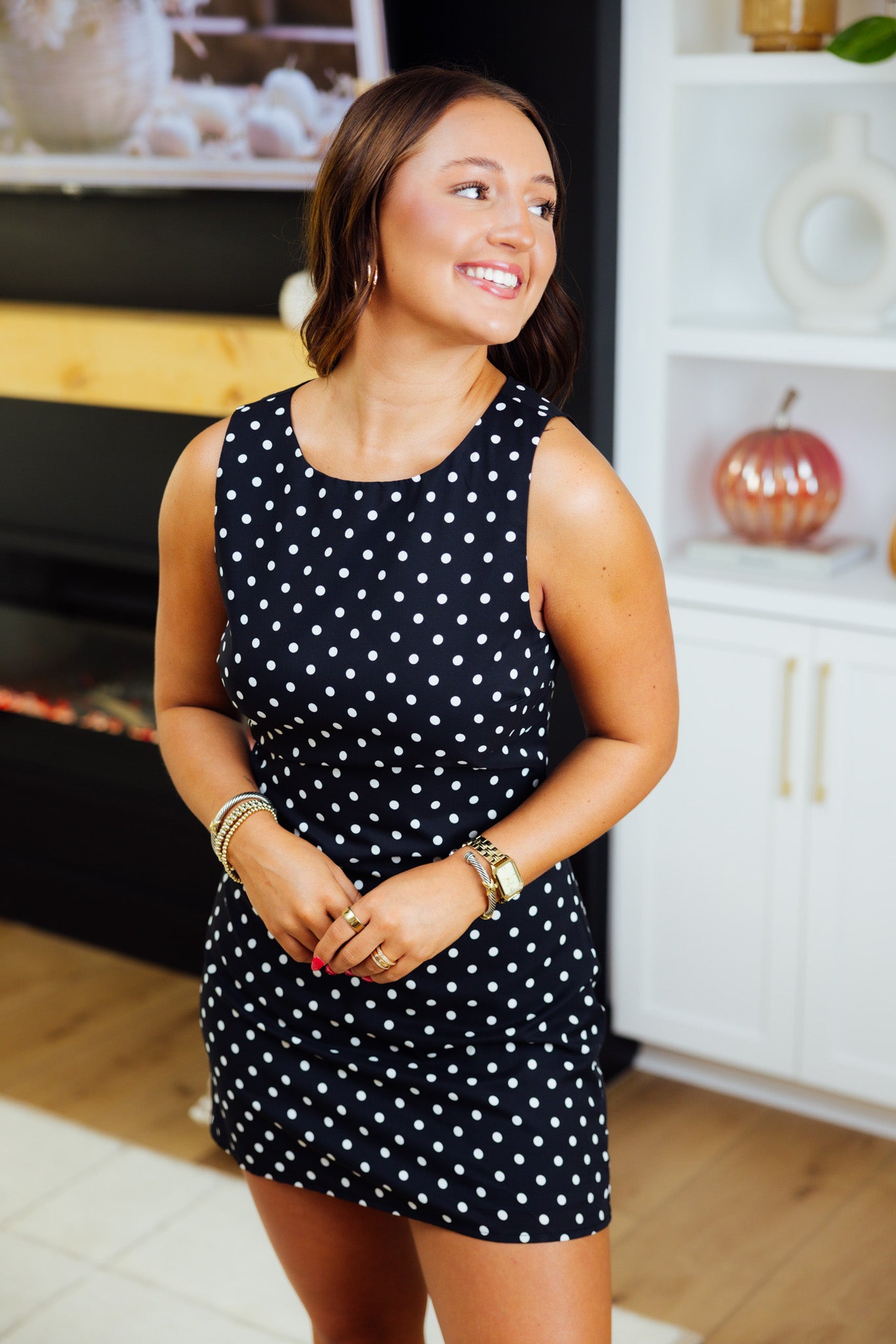 Black Mesh Polka Dot Mini Dress