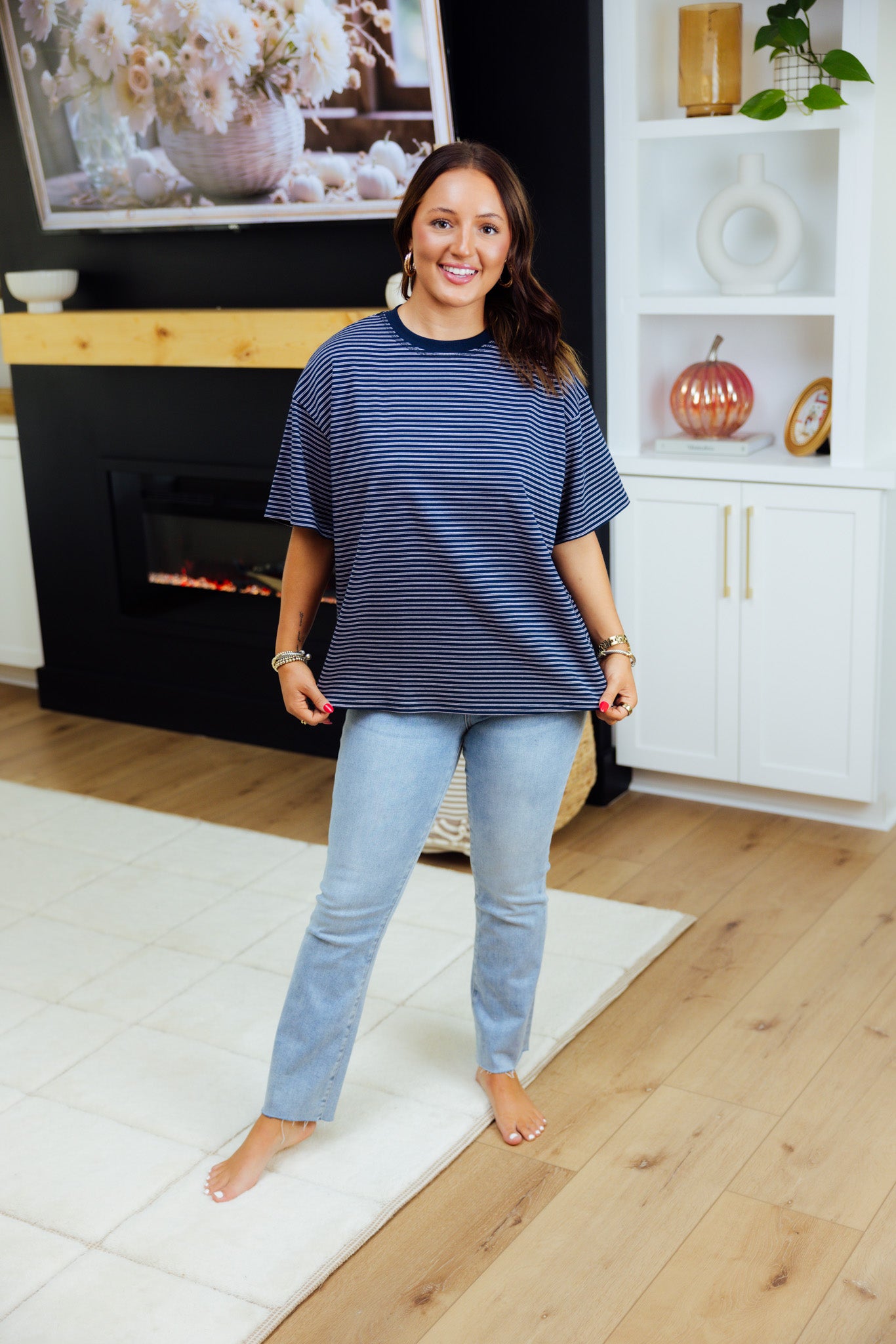 Navy Striped Oversized T-Shirt
