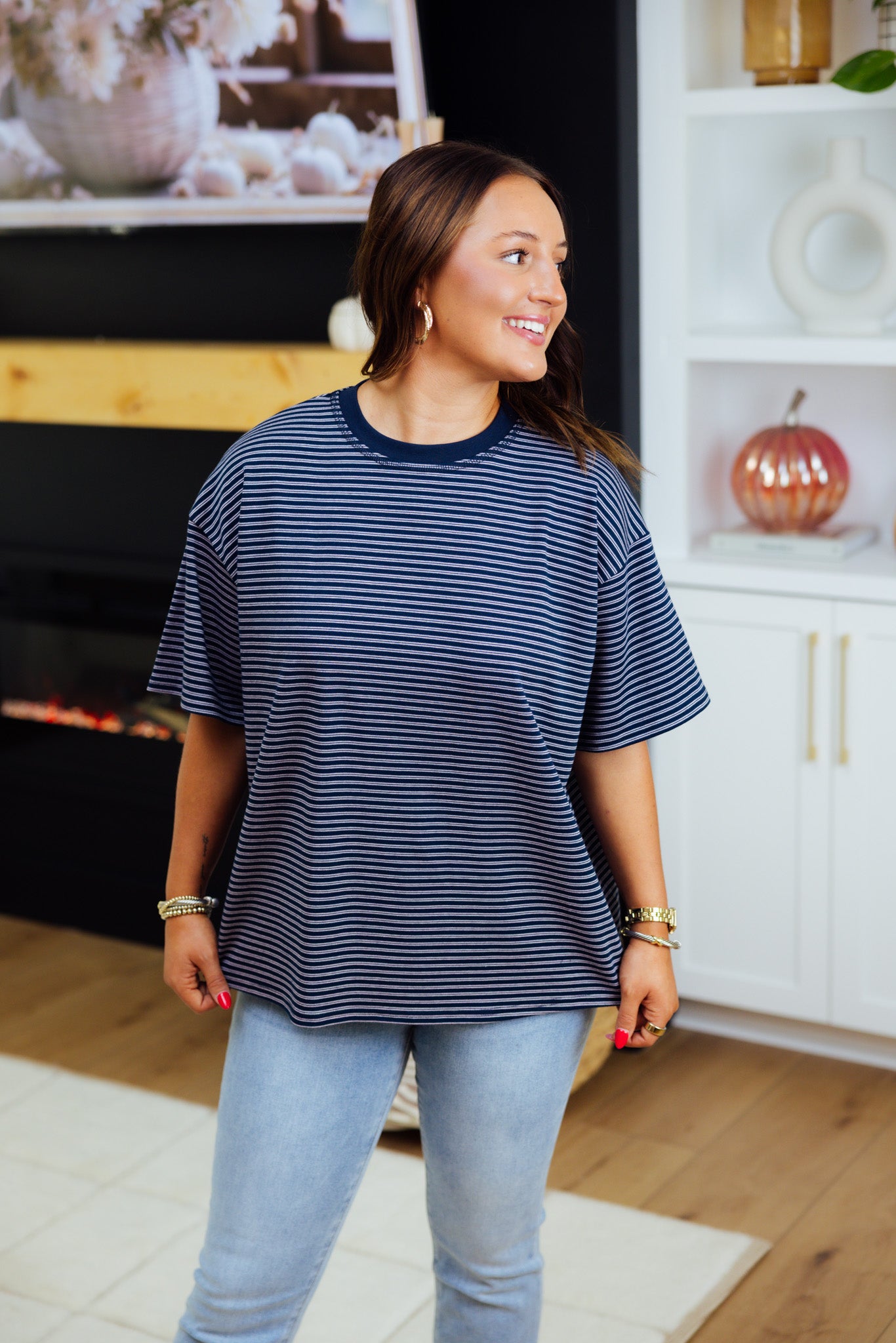 Navy Striped Oversized T-Shirt