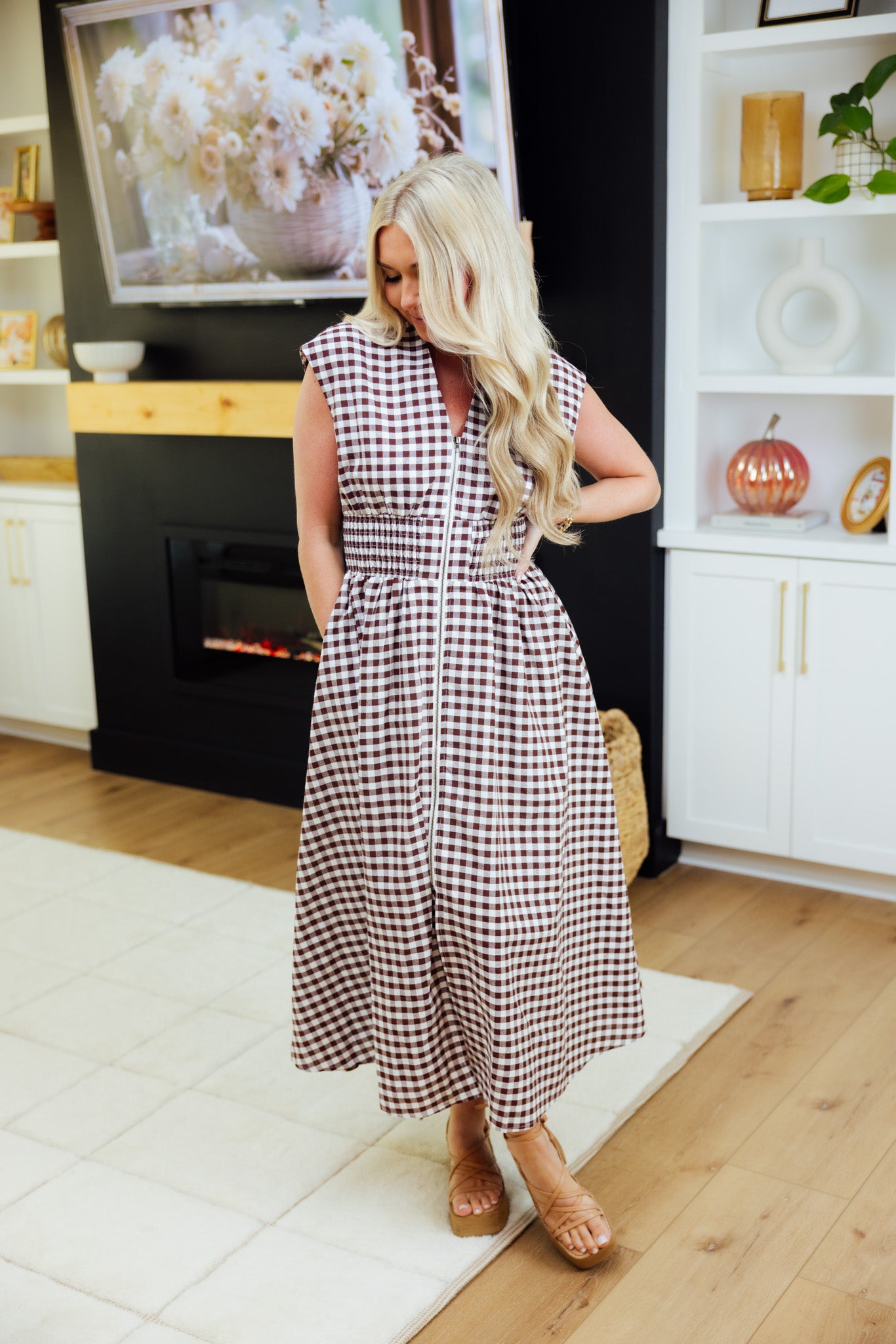 Gingham Smocked Midi Dress