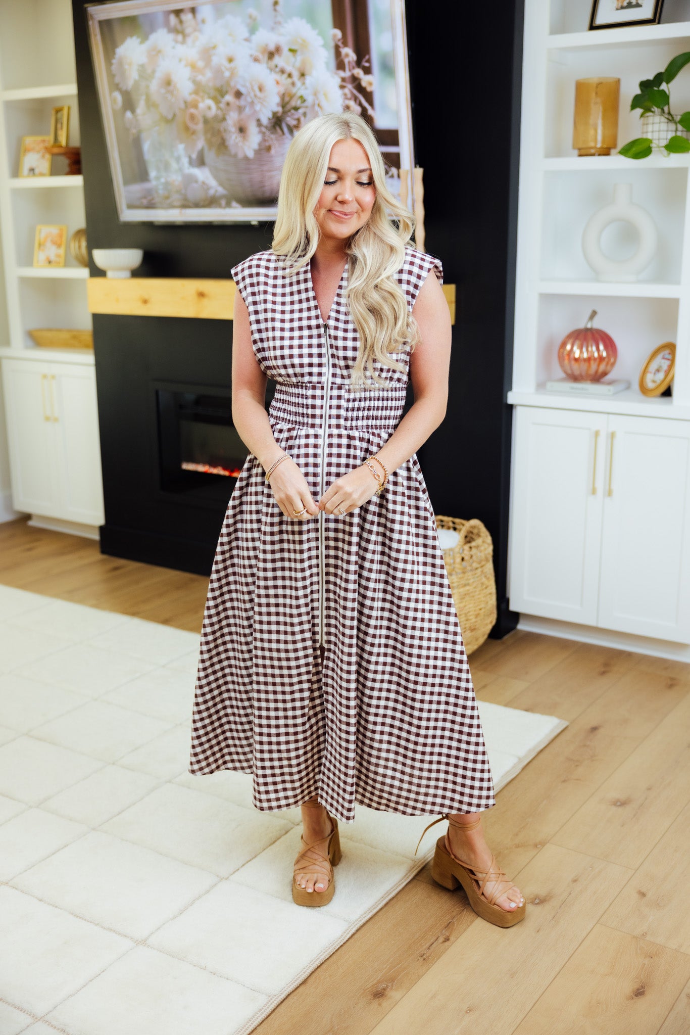 Gingham Smocked Midi Dress