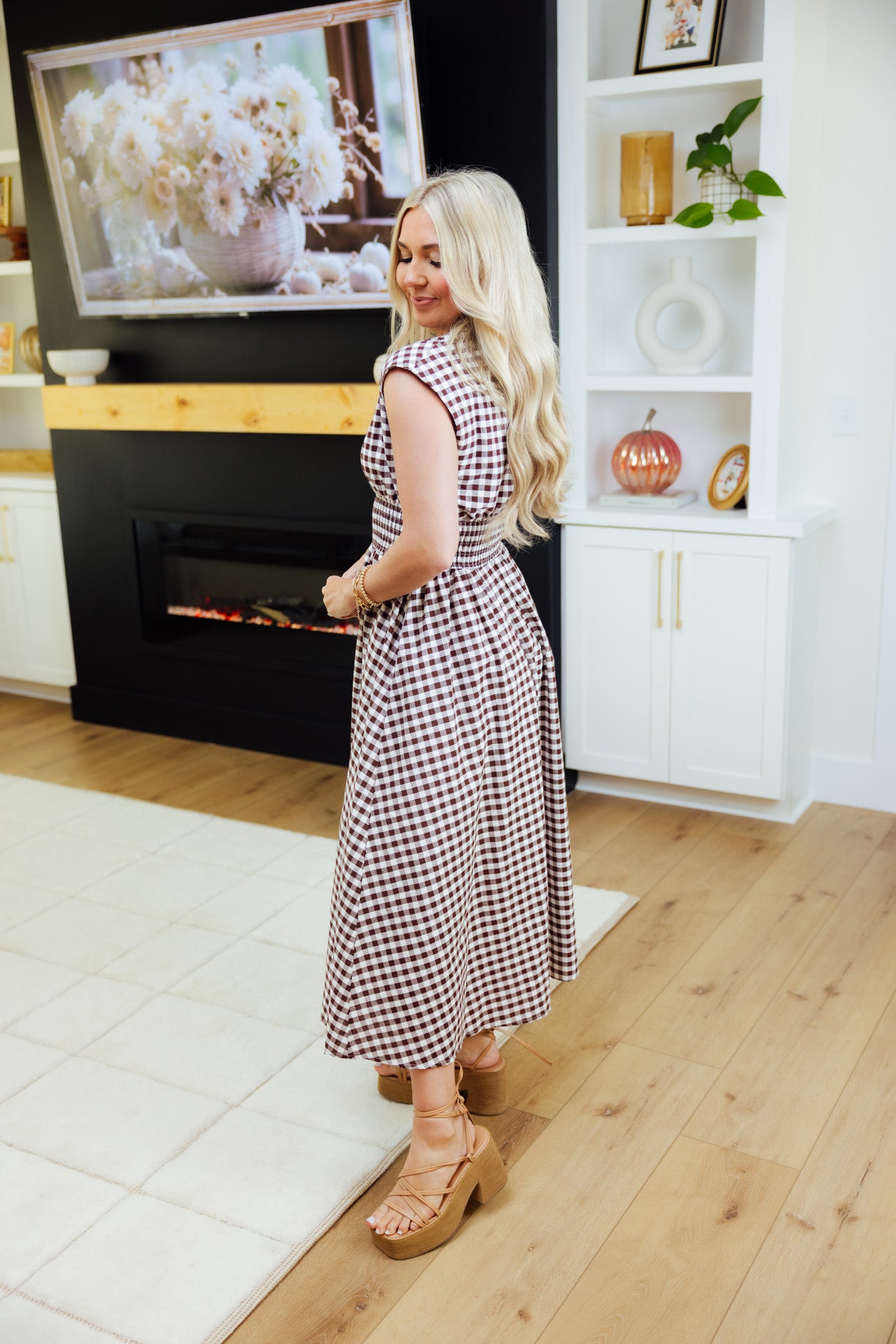 Gingham Smocked Midi Dress
