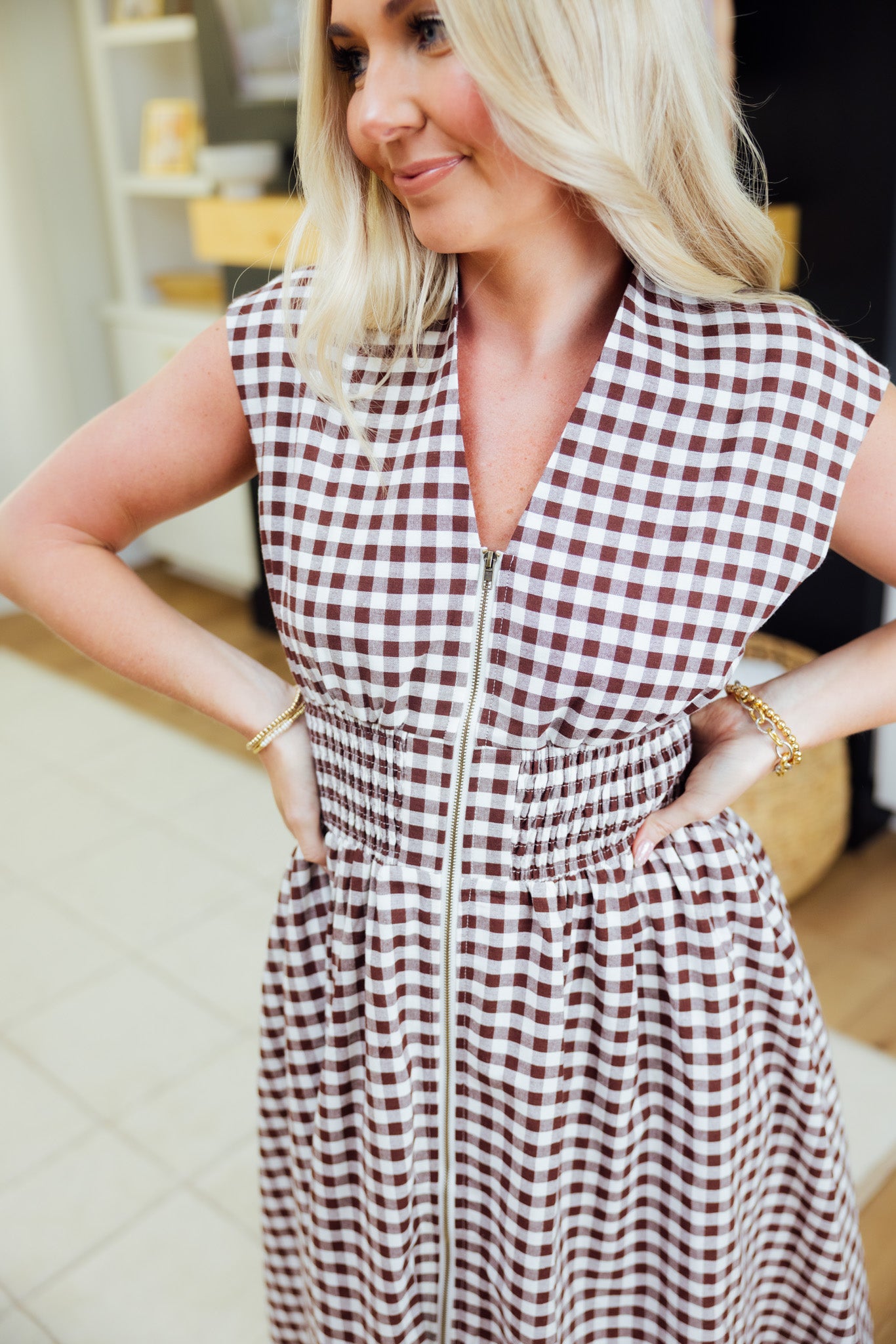 Gingham Smocked Midi Dress