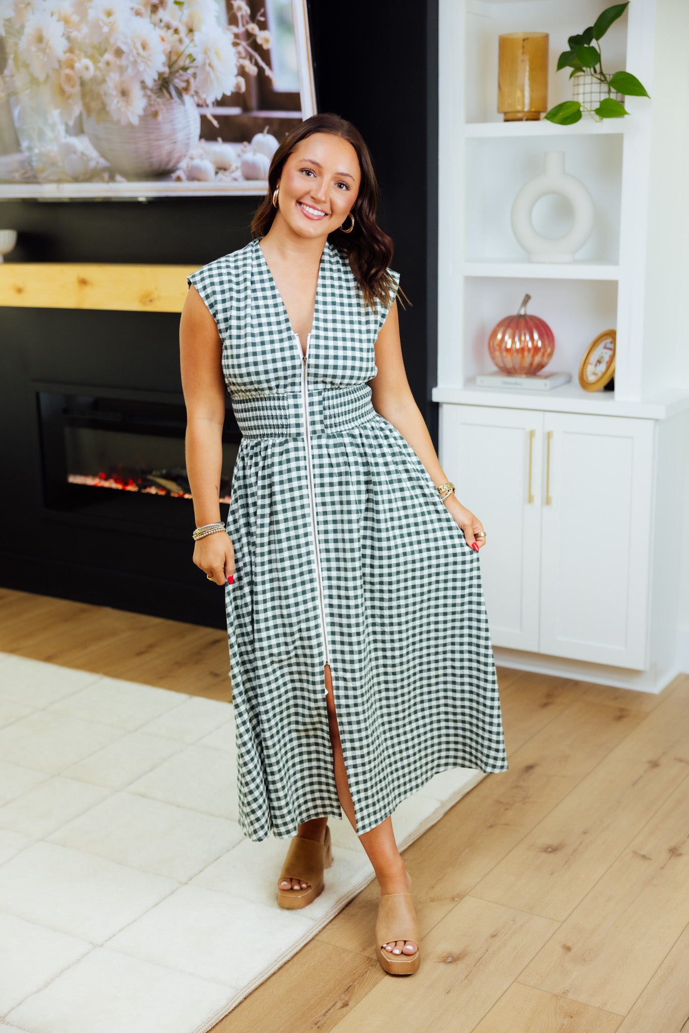 Gingham Smocked Midi Dress