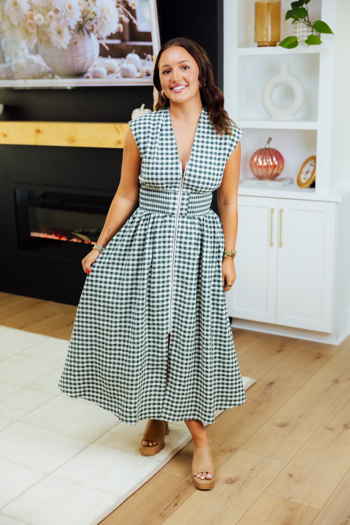 Gingham Smocked Midi Dress