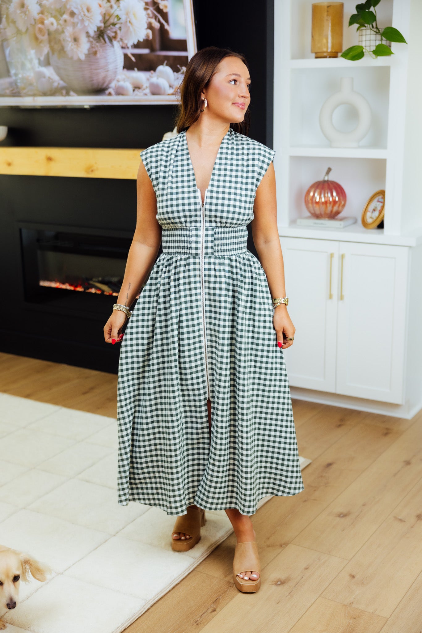 Gingham Smocked Midi Dress