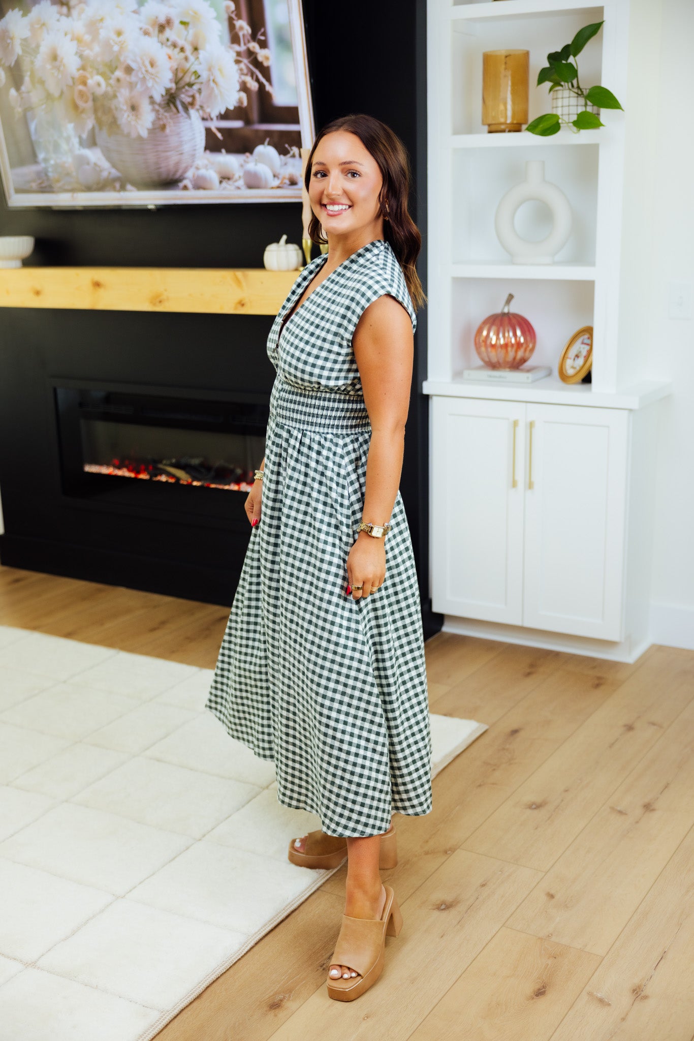 Gingham Smocked Midi Dress