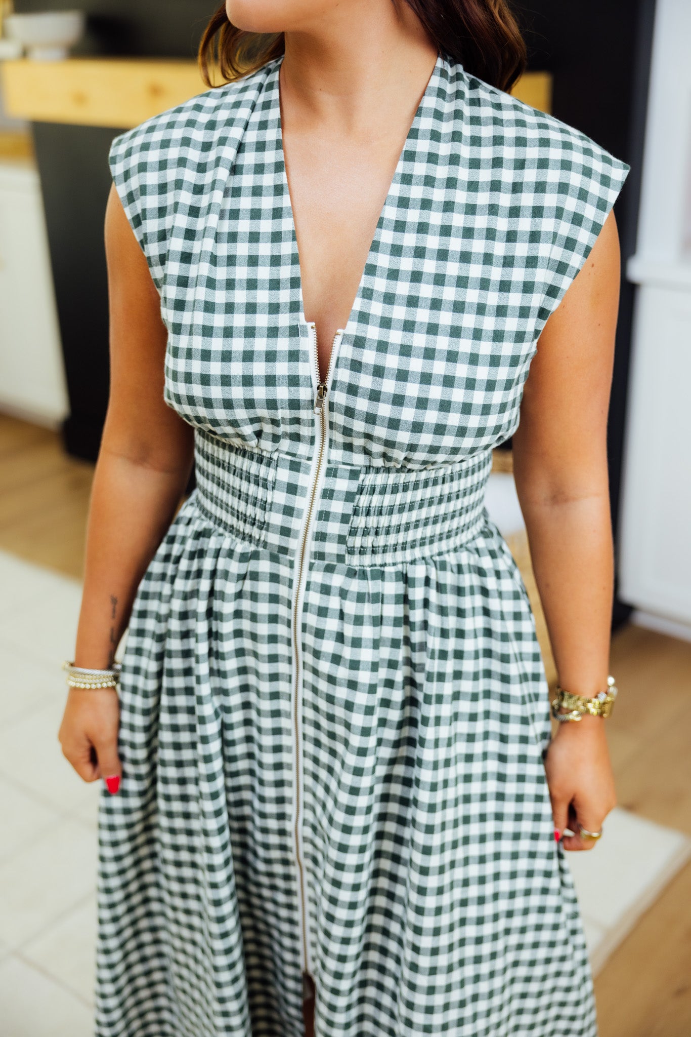 Gingham Smocked Midi Dress