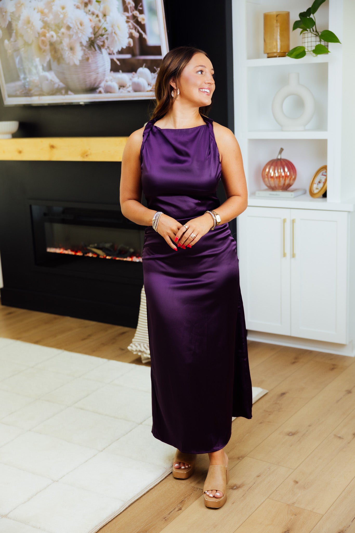 Plum Twisted Midi Dress
