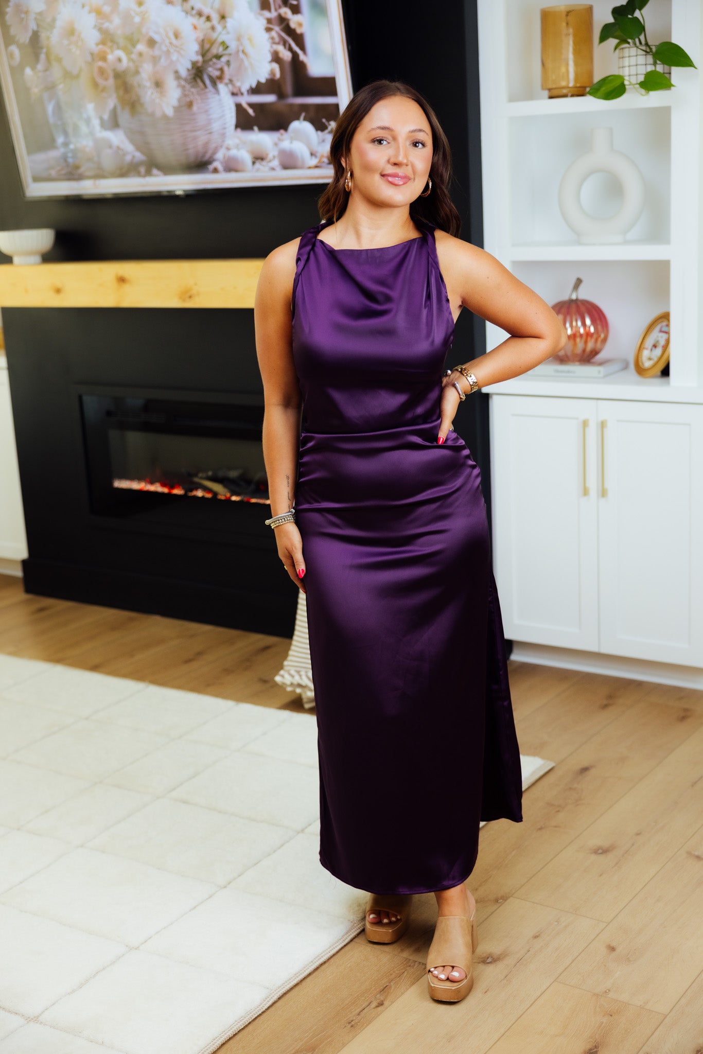Plum Twisted Midi Dress