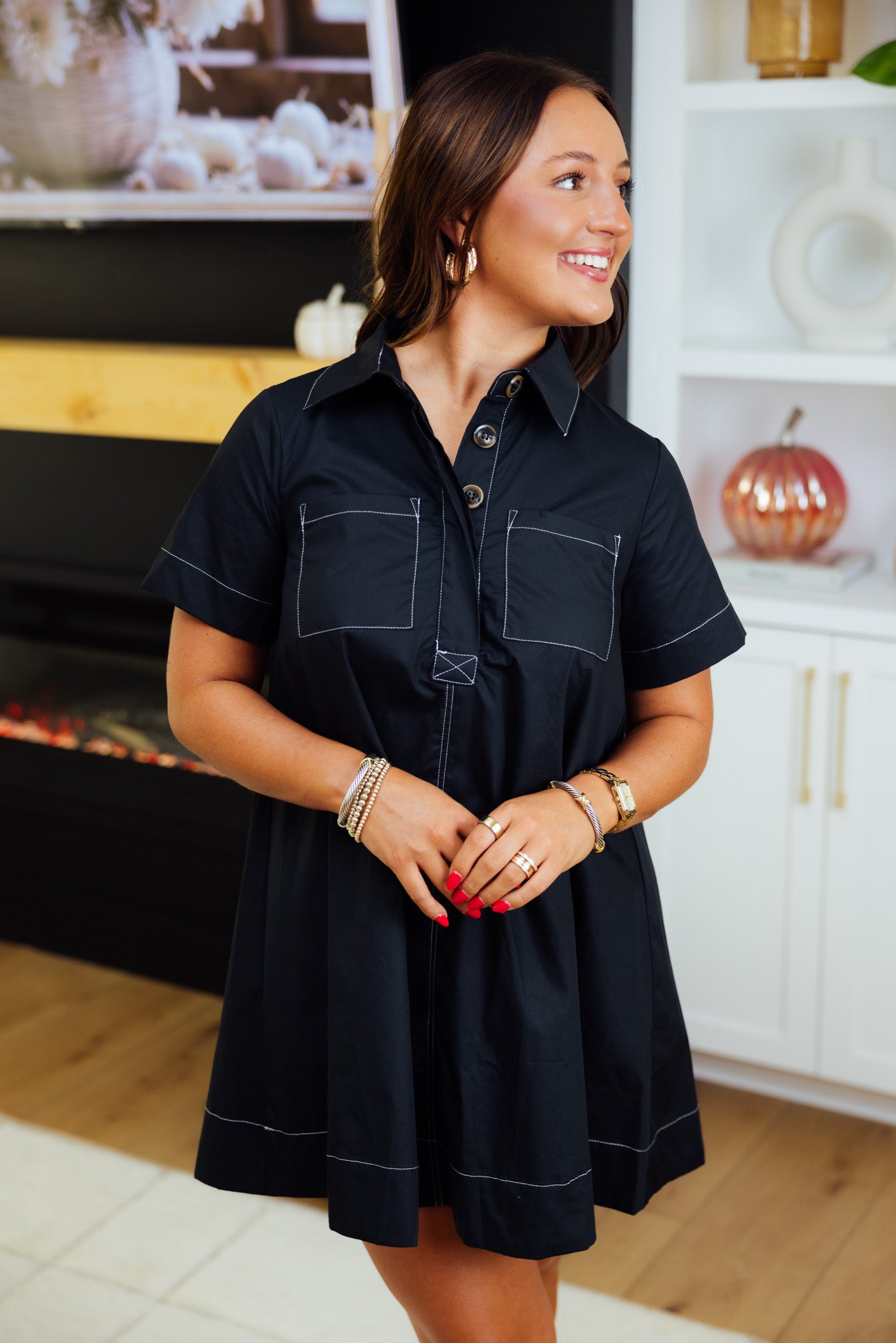 Black Stitching Mini Dress