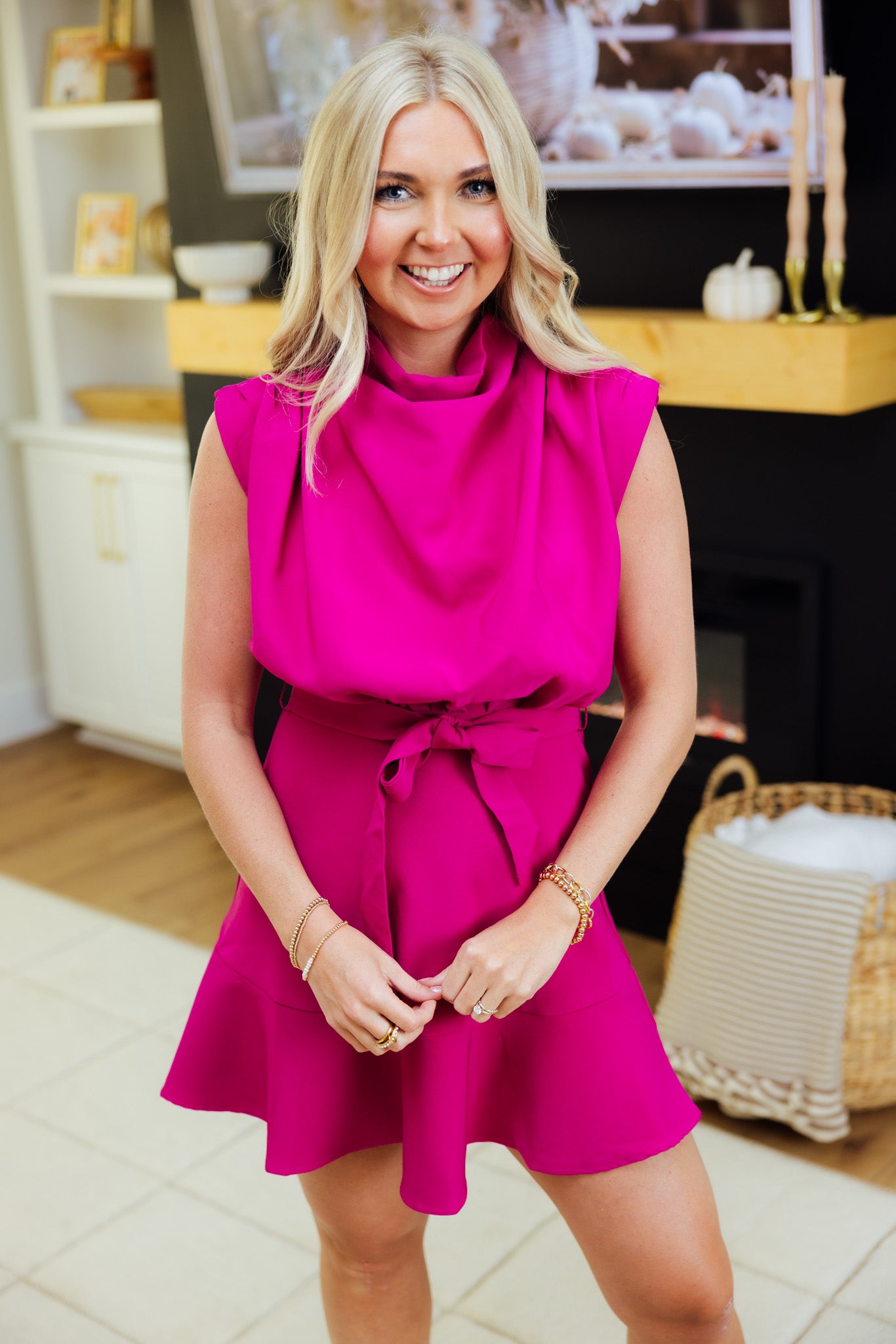 Magenta Satin Mini Dress
