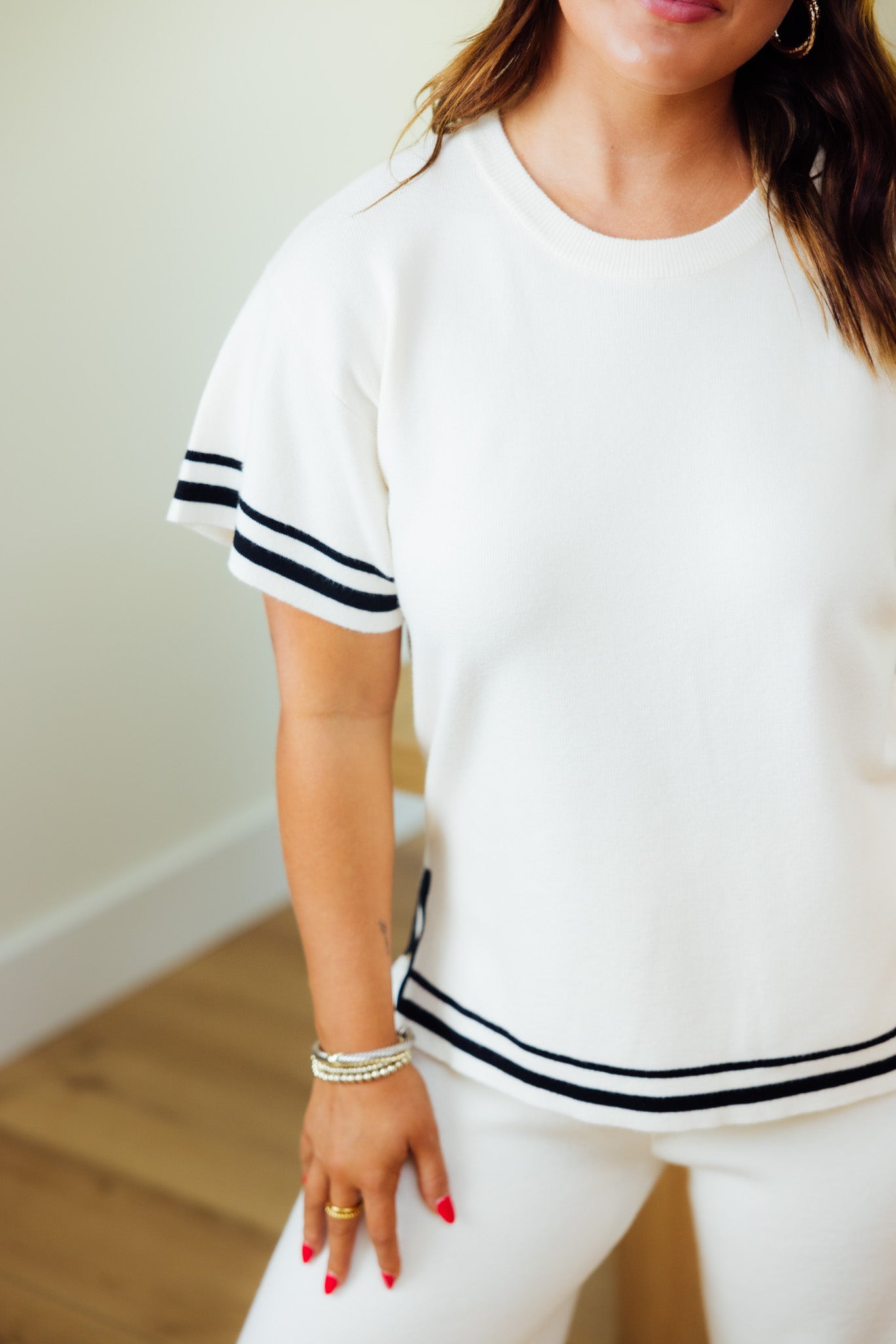 Stretchy Sweater Contrast Pant Set