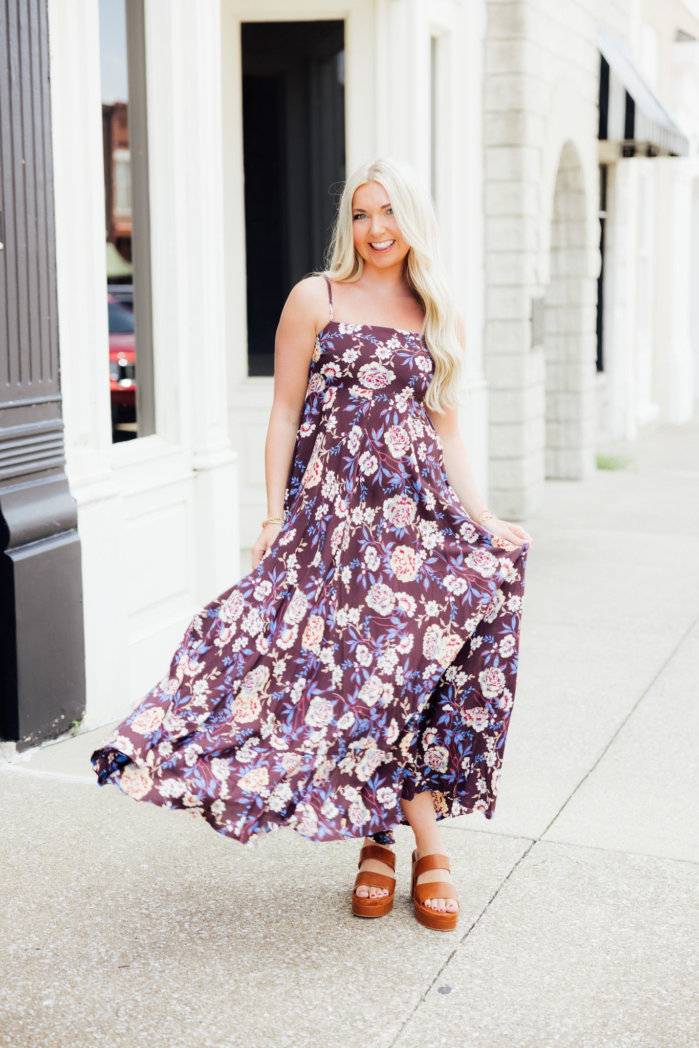 Brown Floral Midi Dress