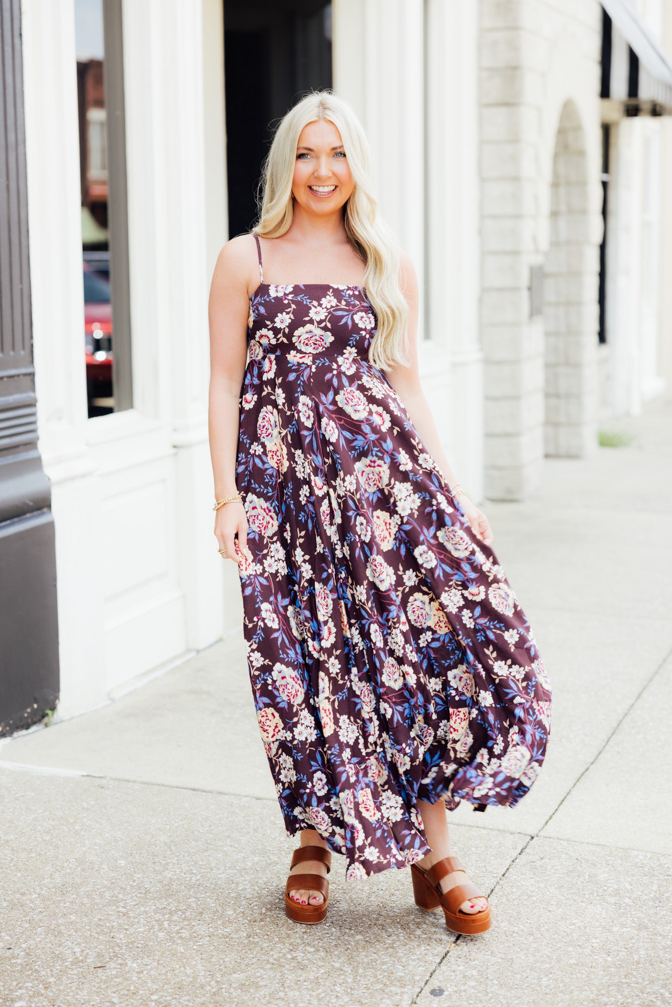 Brown Floral Midi Dress