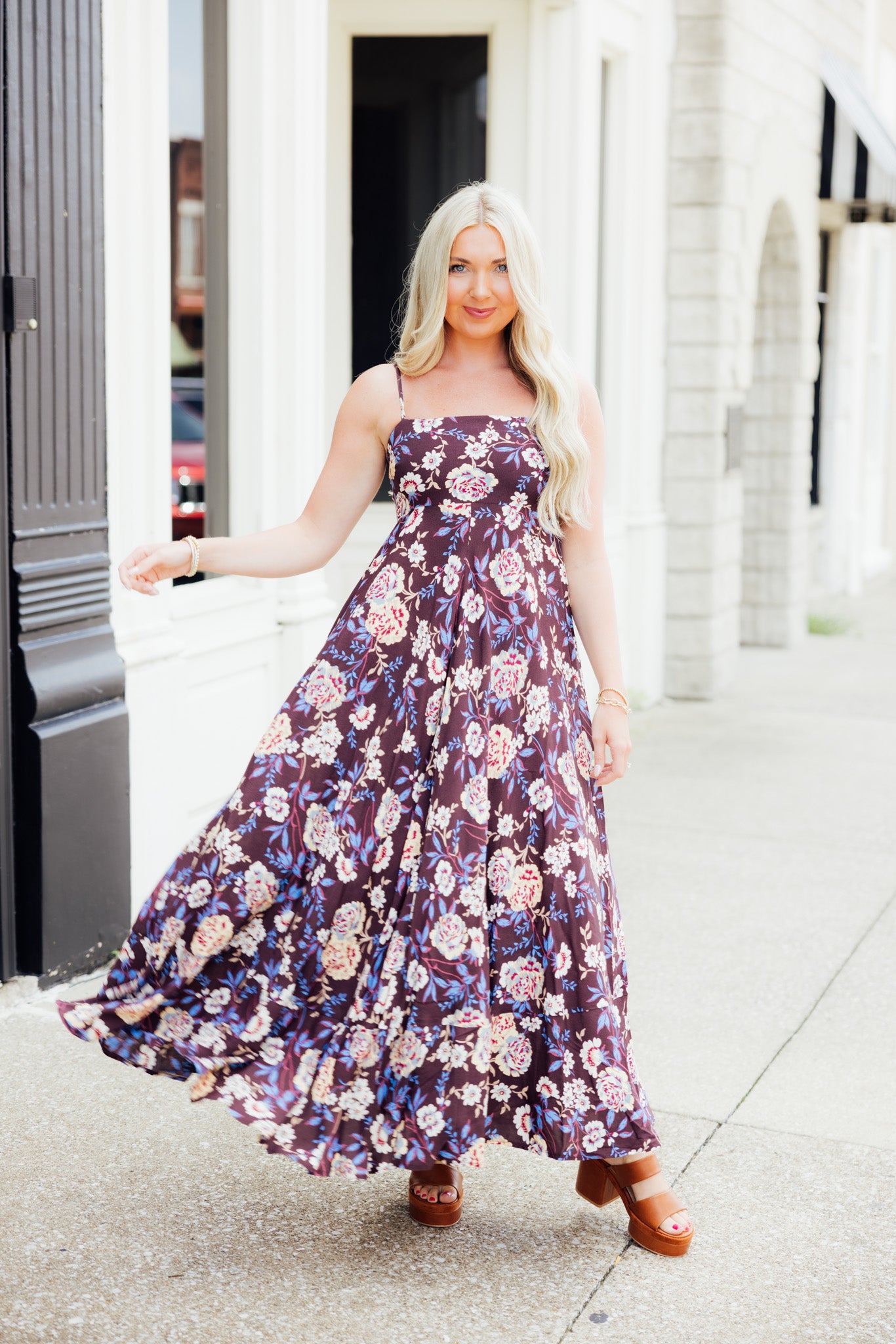 Brown Floral Midi Dress