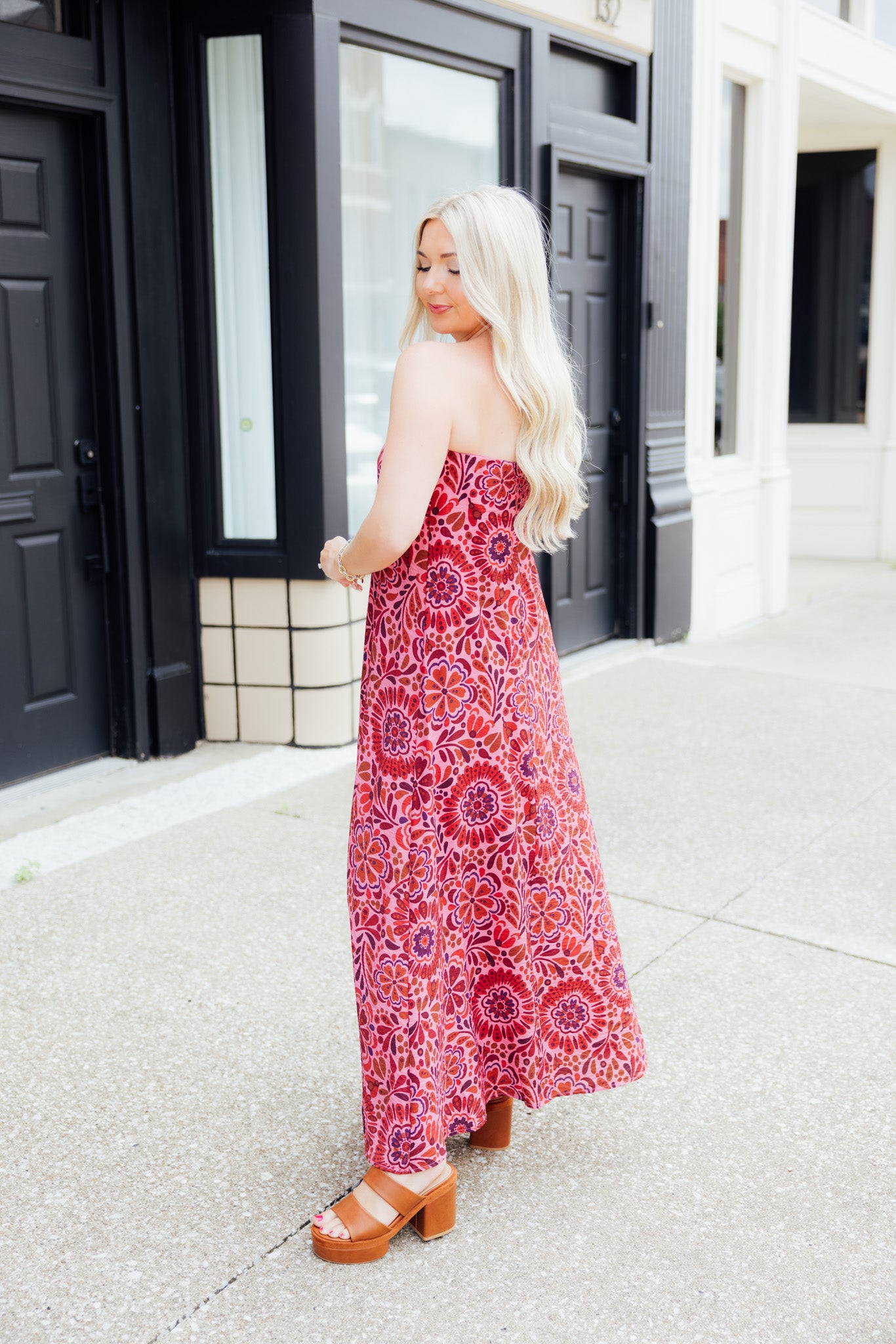 Pink Floral Midi Dress