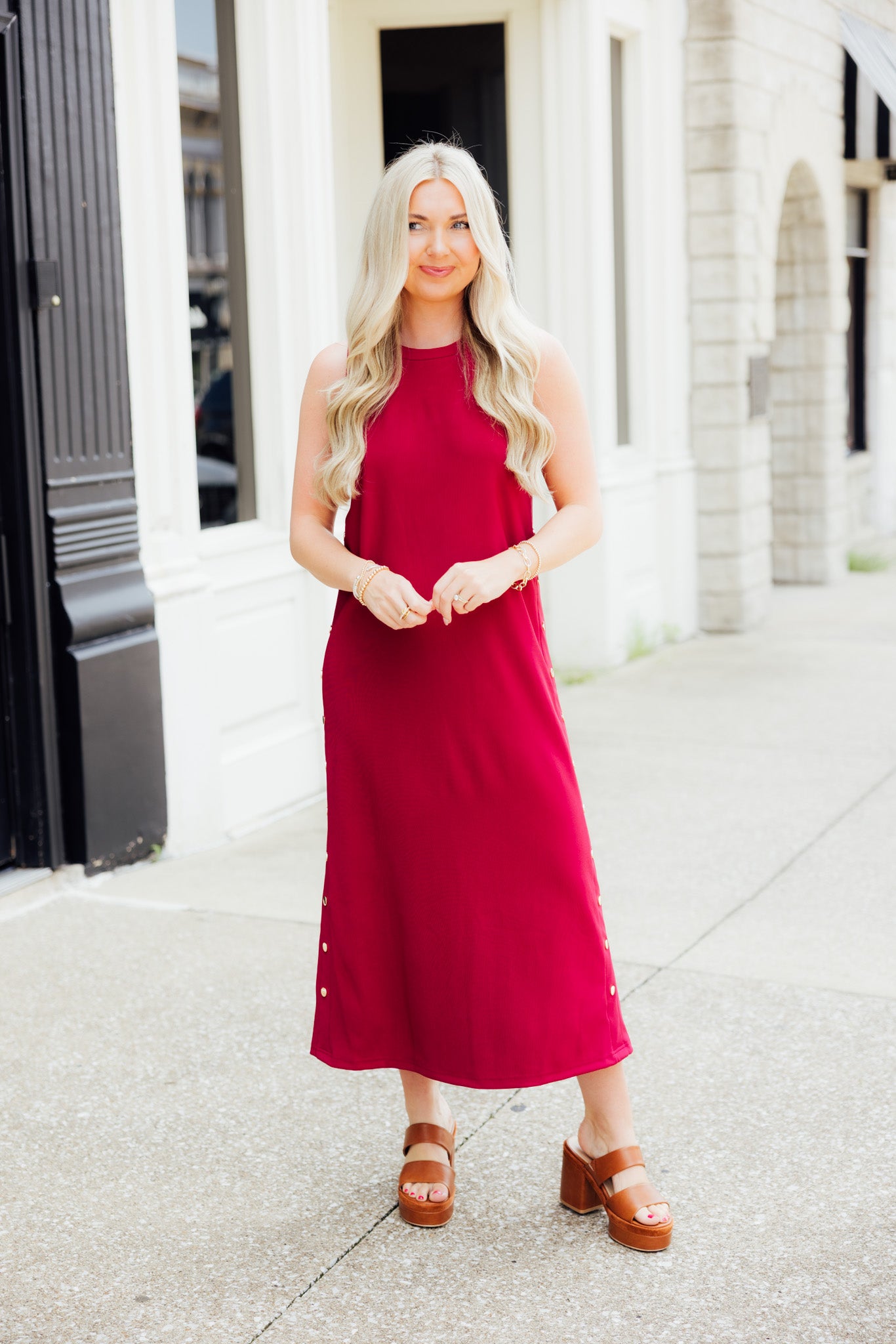 Ribbed Gold Button Dress