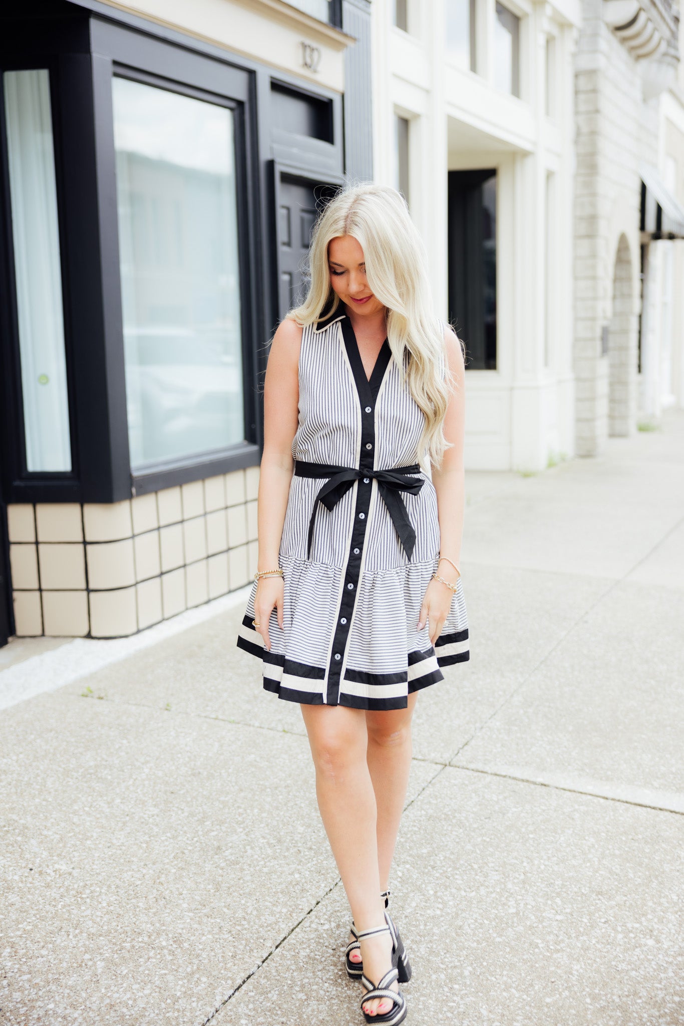 Black Striped Sleeveless Dress