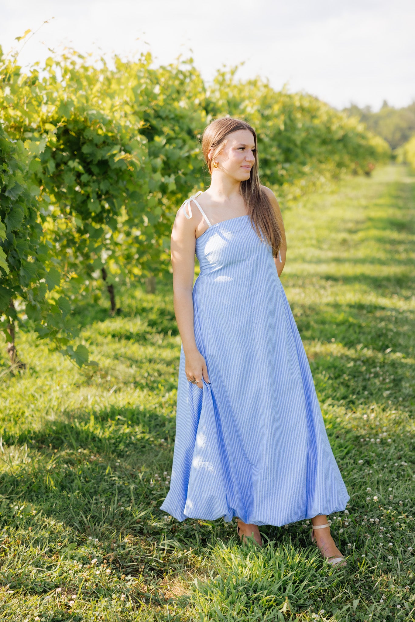 Blue Stripe Bubble Hem Maxi Dress