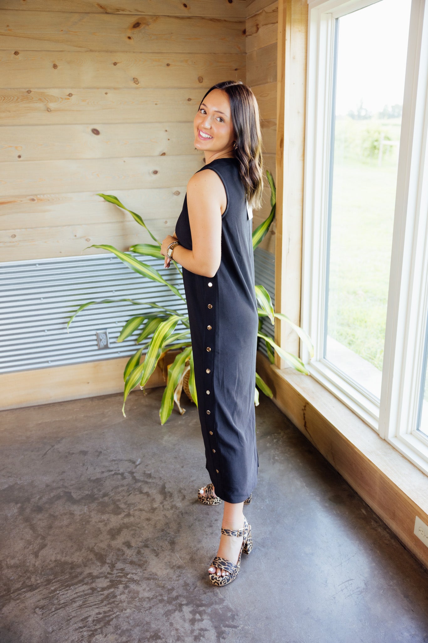 Ribbed Gold Button Dress