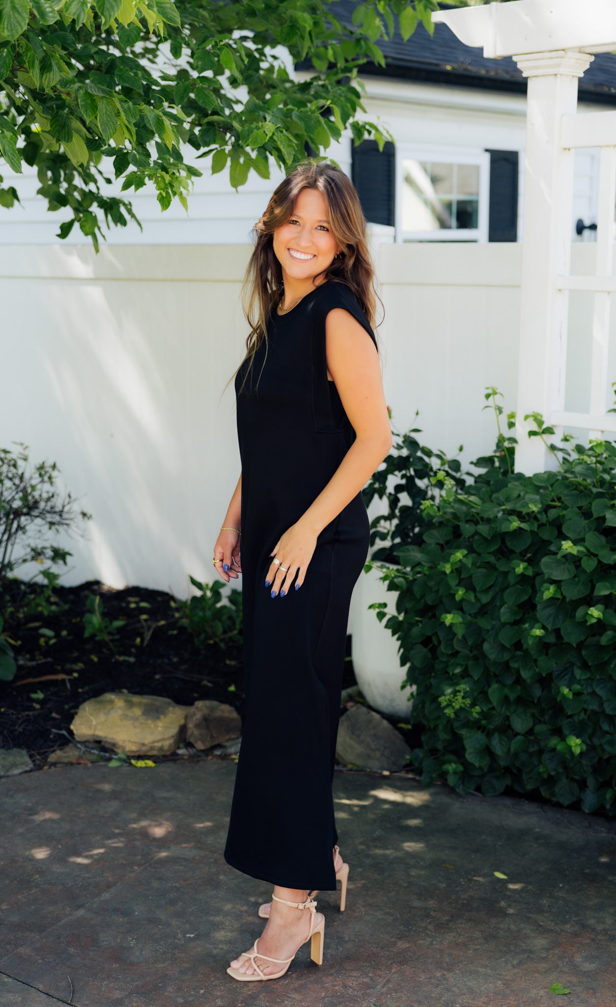 Black Jersey Knit Midi Dress