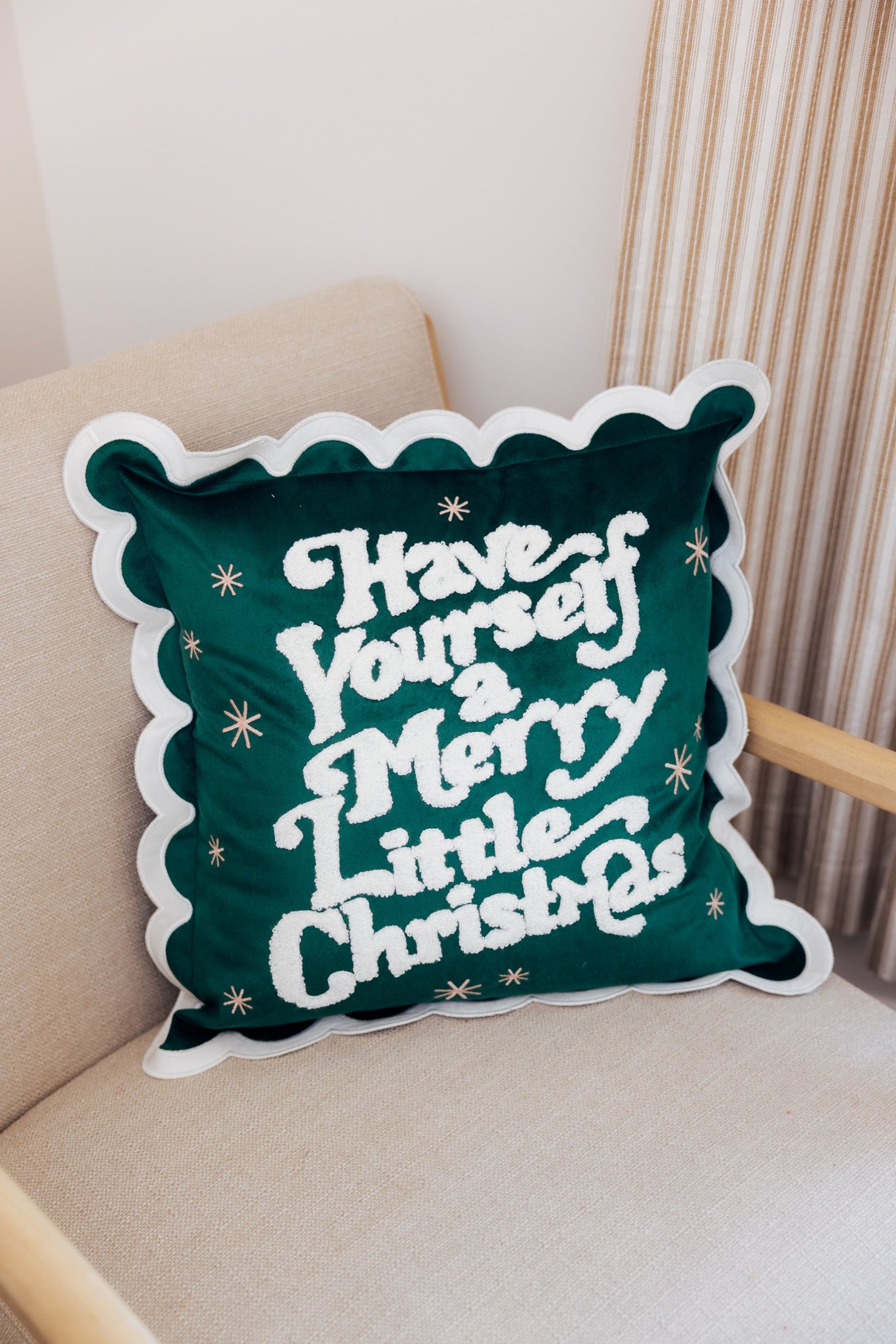 Merry Little Christmas Scallop Pillow