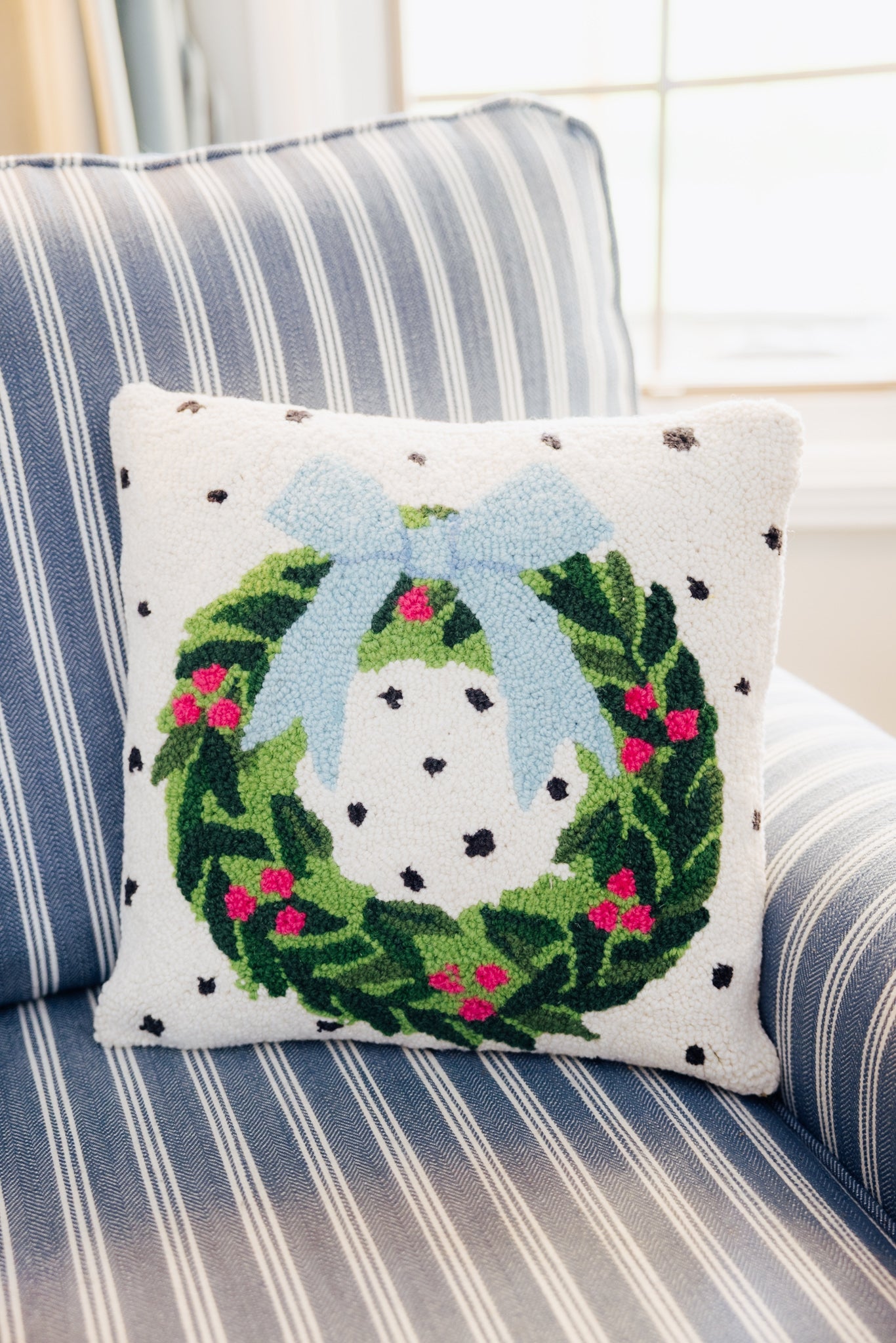 Spotted Holiday Wreath Hook Pillow