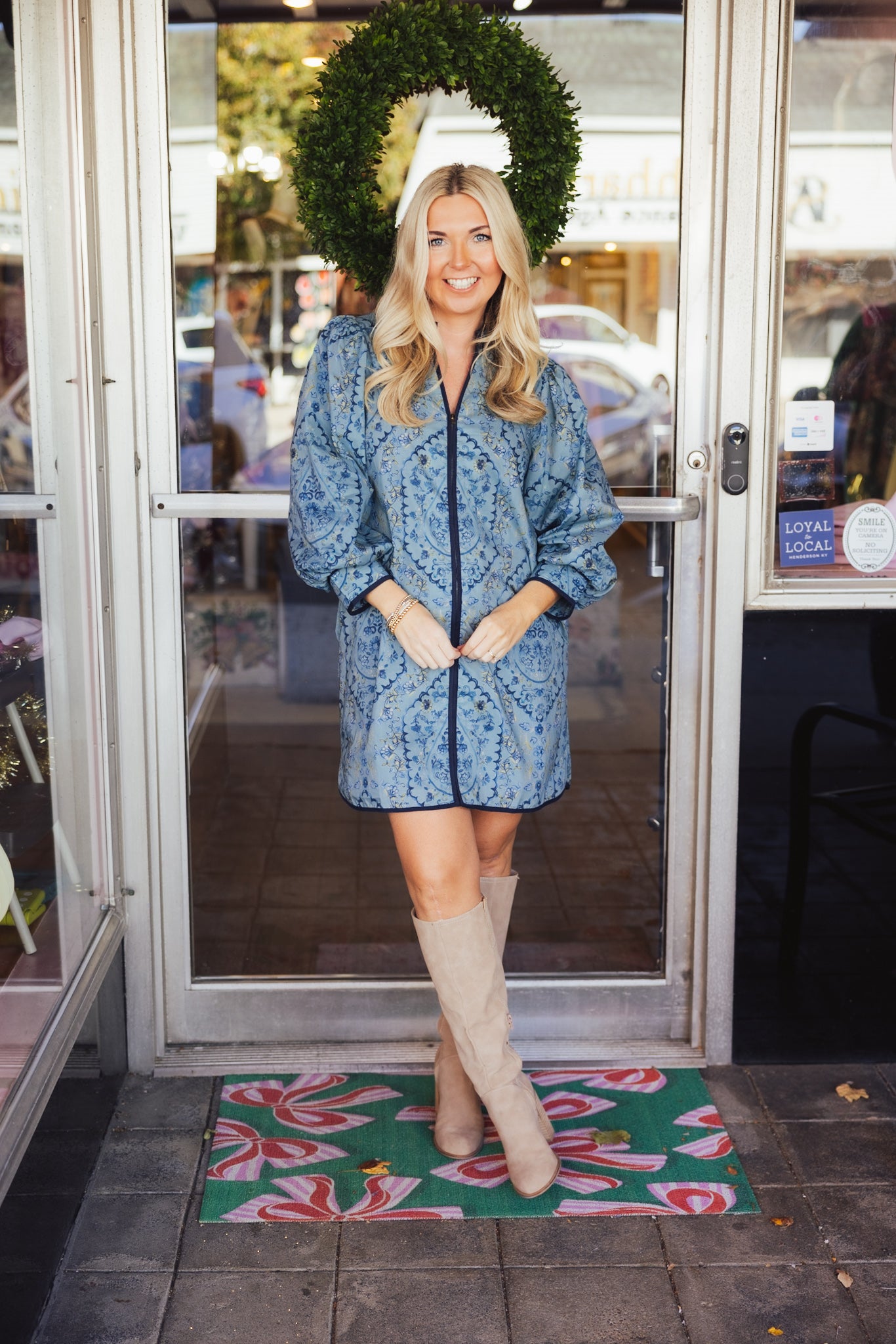 Blue Floral Print Mini Dress