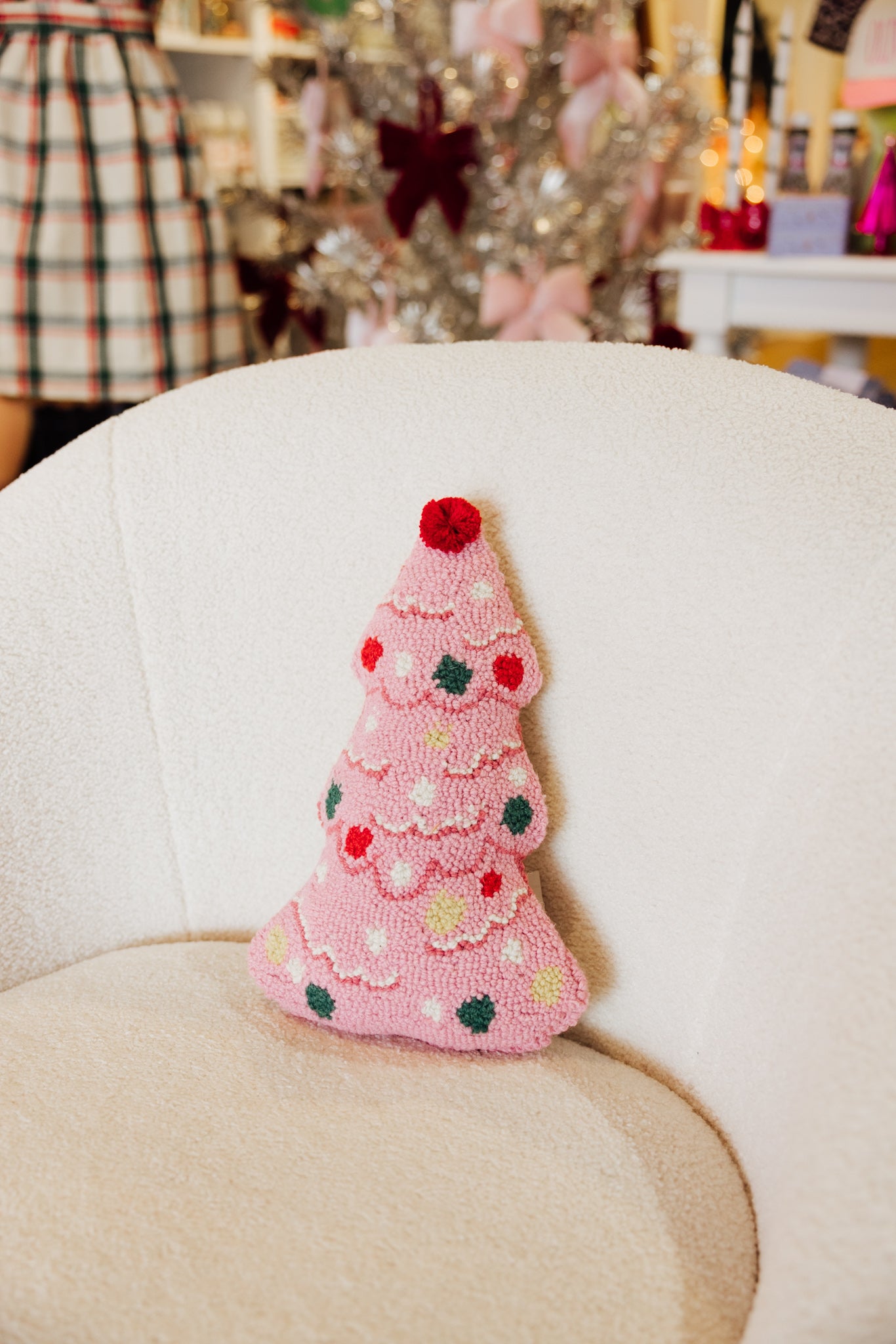 Shaped Holiday Tree With Pom Hook Pillow