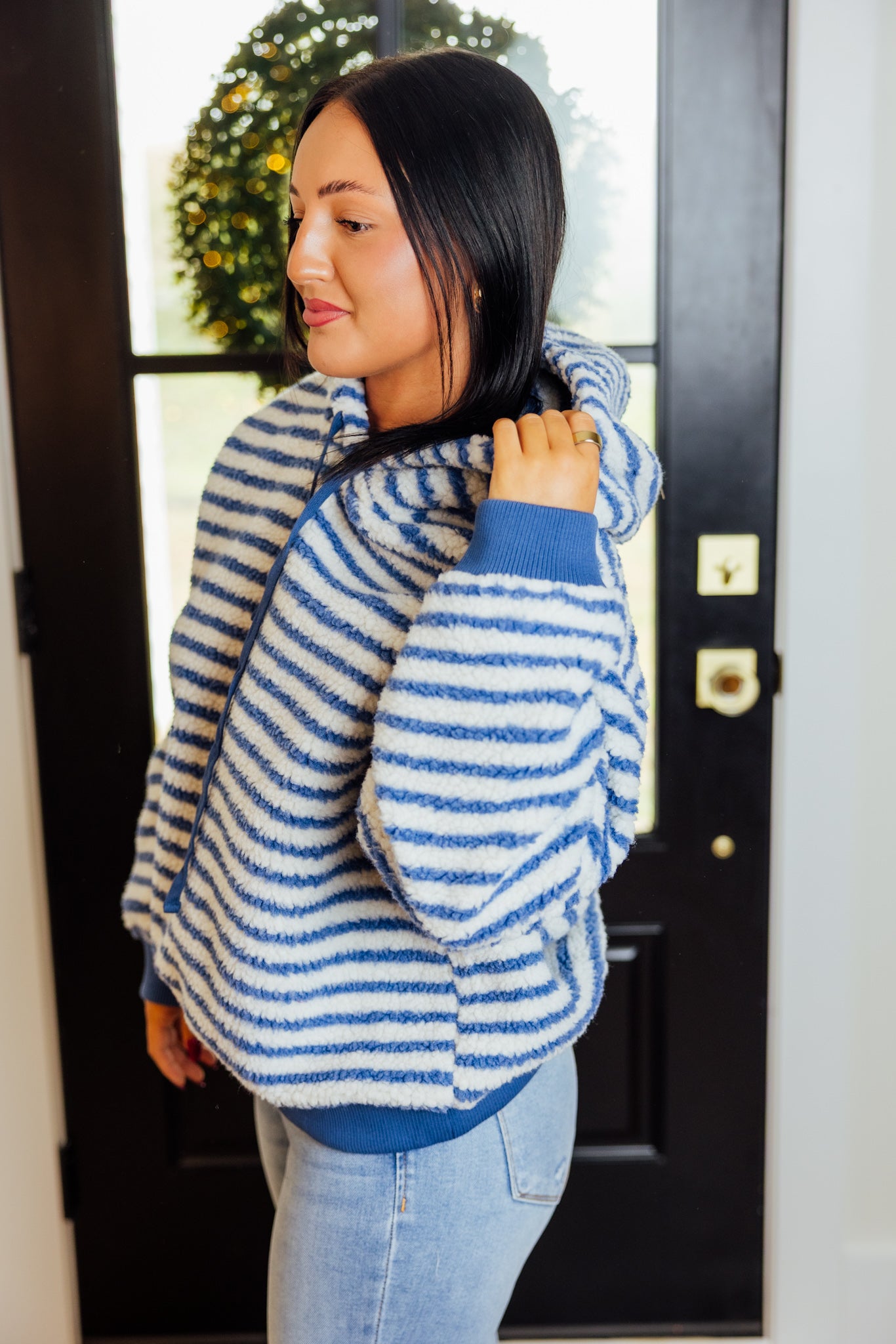 Blue Striped Puffy Hoodie