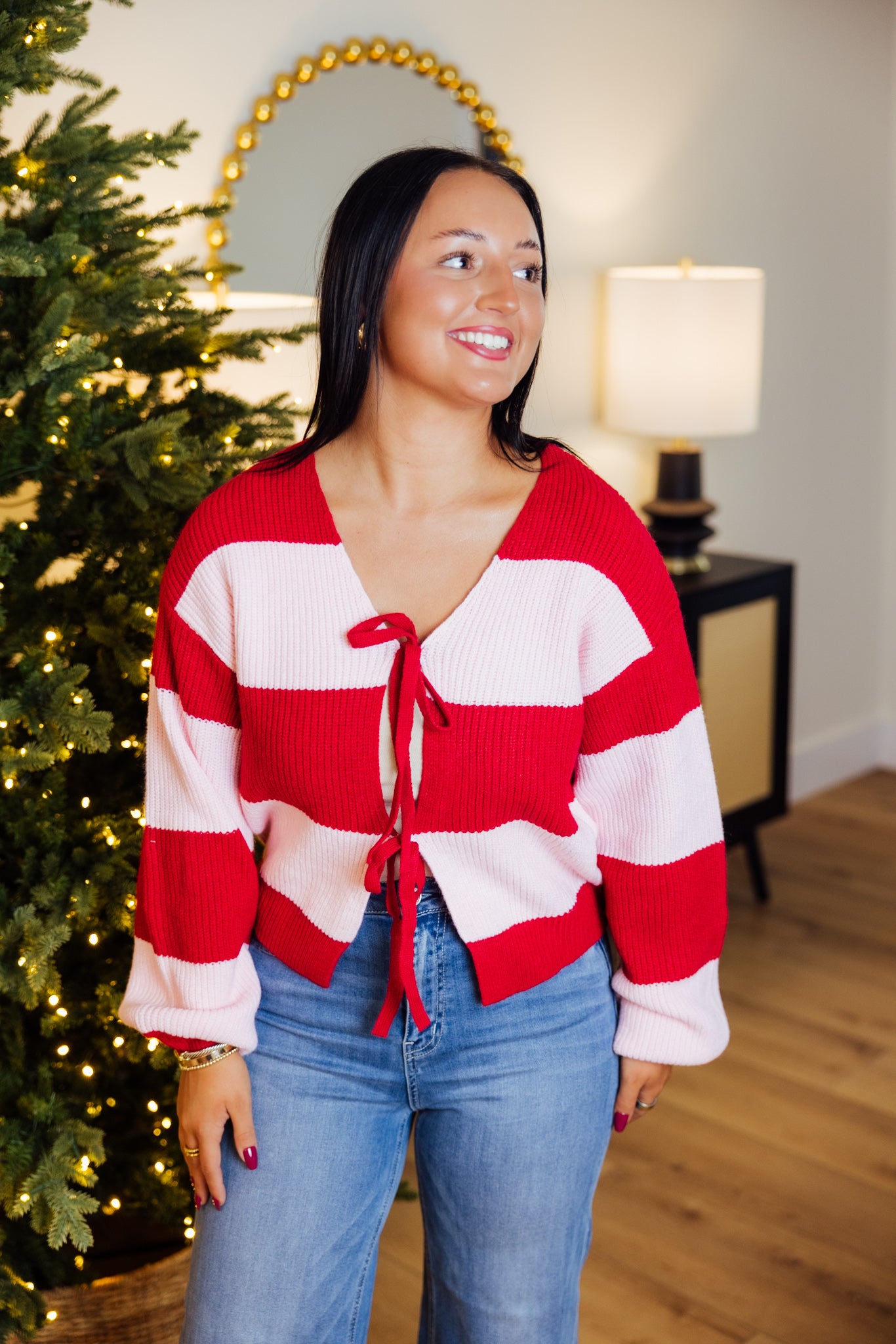 Pink Red Striped Cardigan