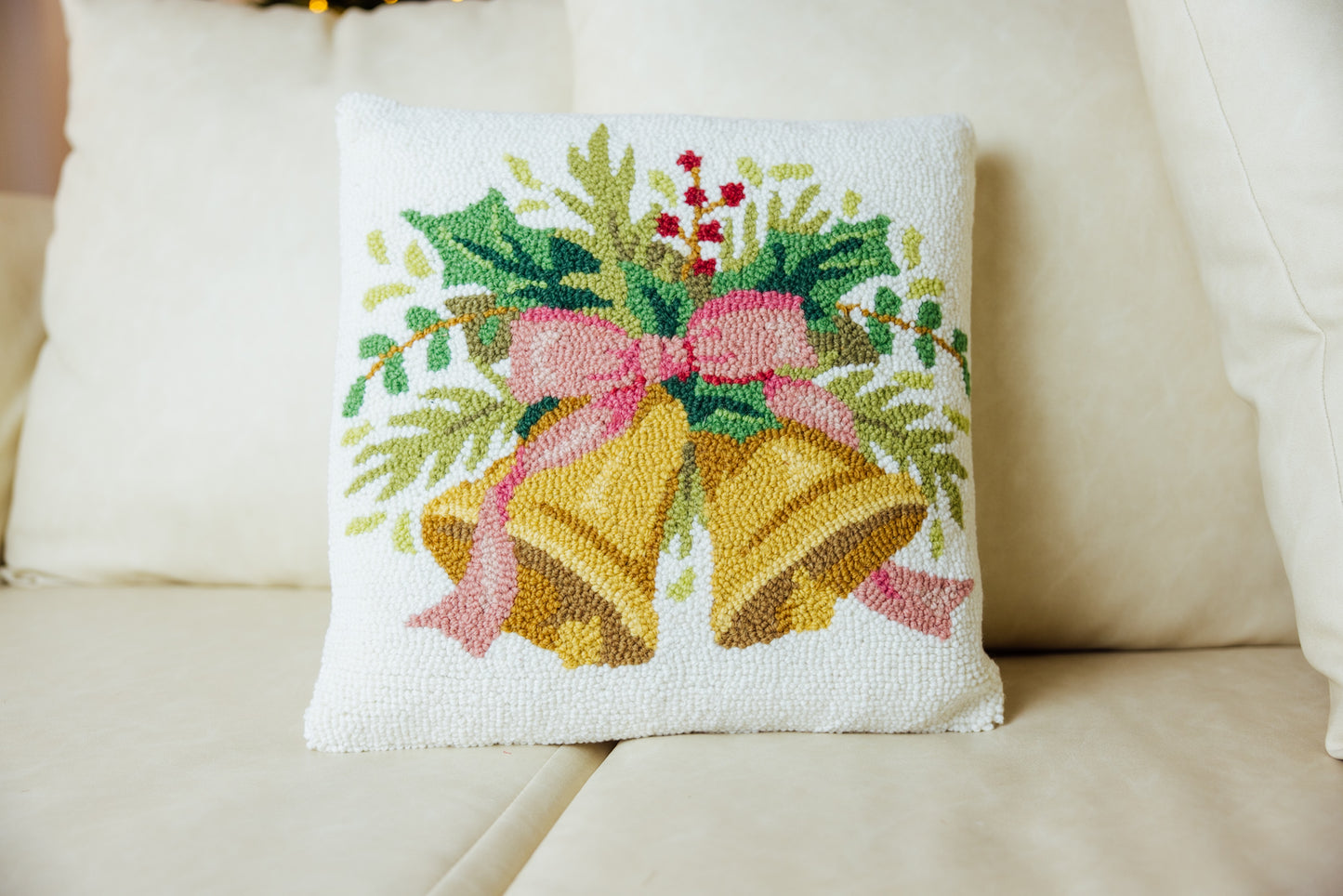 Christmas Bells White Hook Pillow