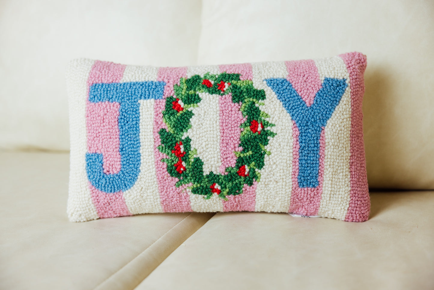 Pink Stripe Joy Hook Pillow