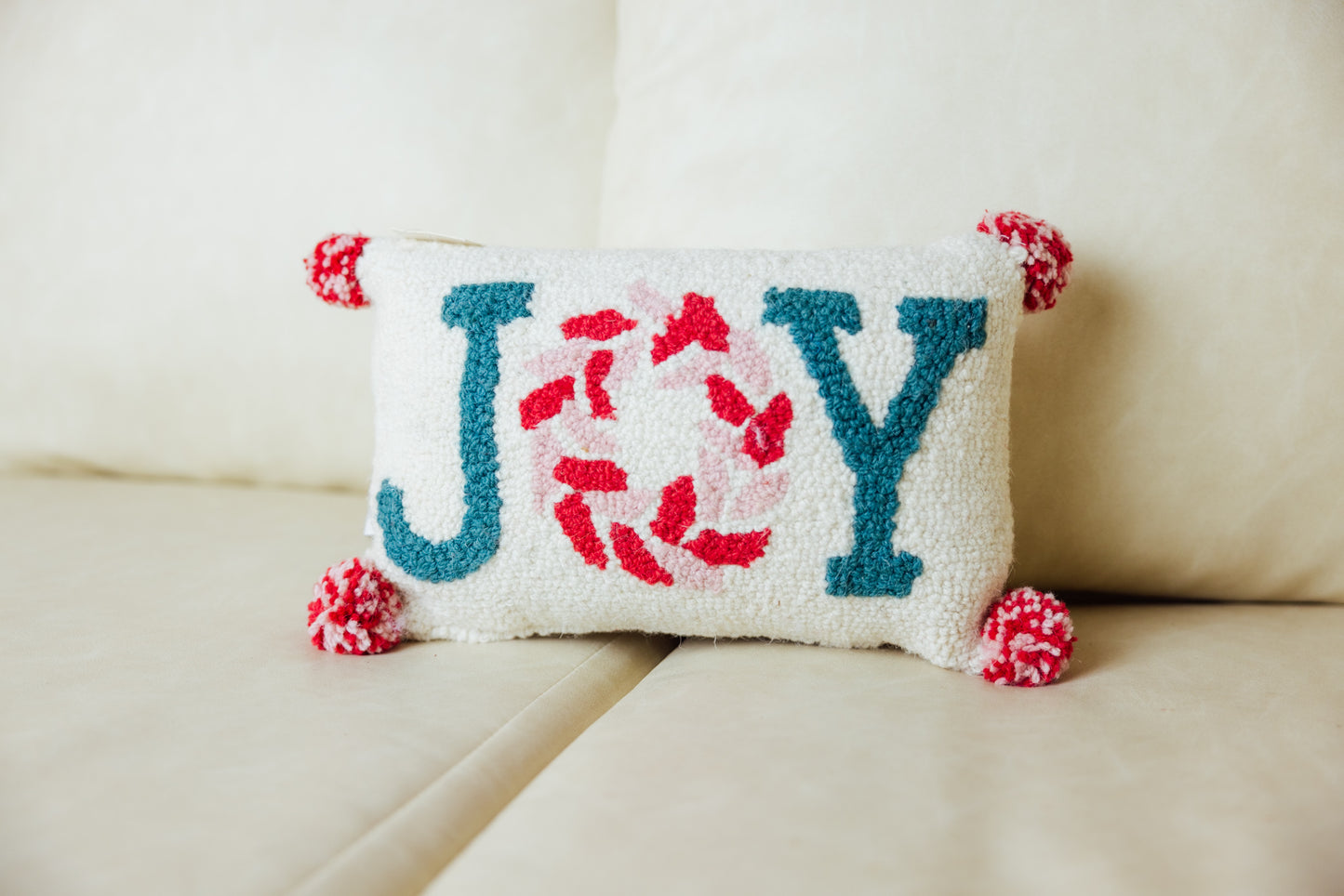 Pink Joy With Pompoms Hook Pillow