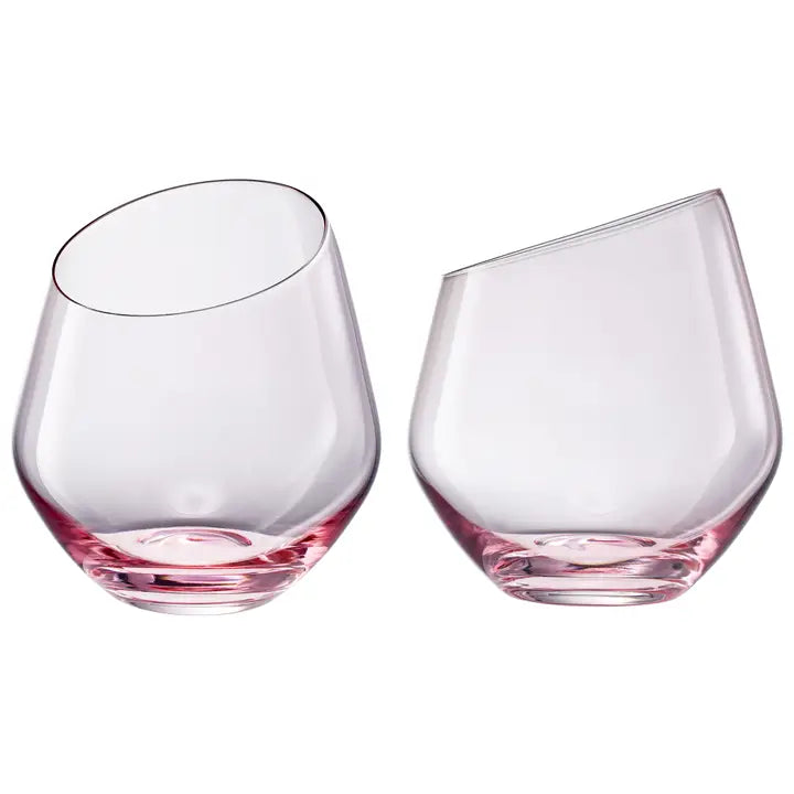 Pink Slanted Stemless Wine Glasses