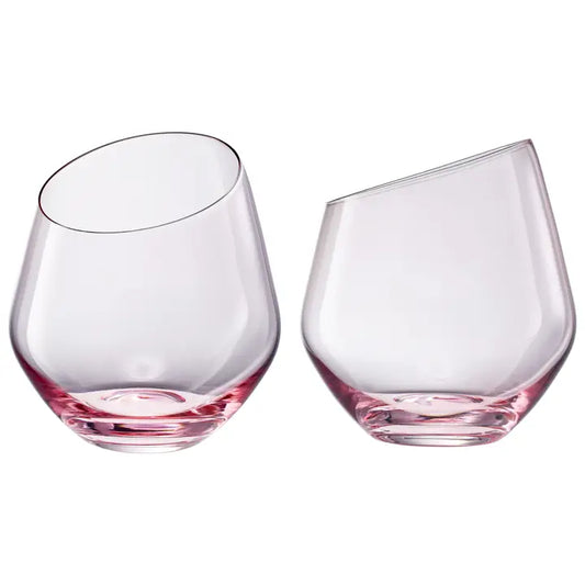 Pink Slanted Stemless Wine Glasses